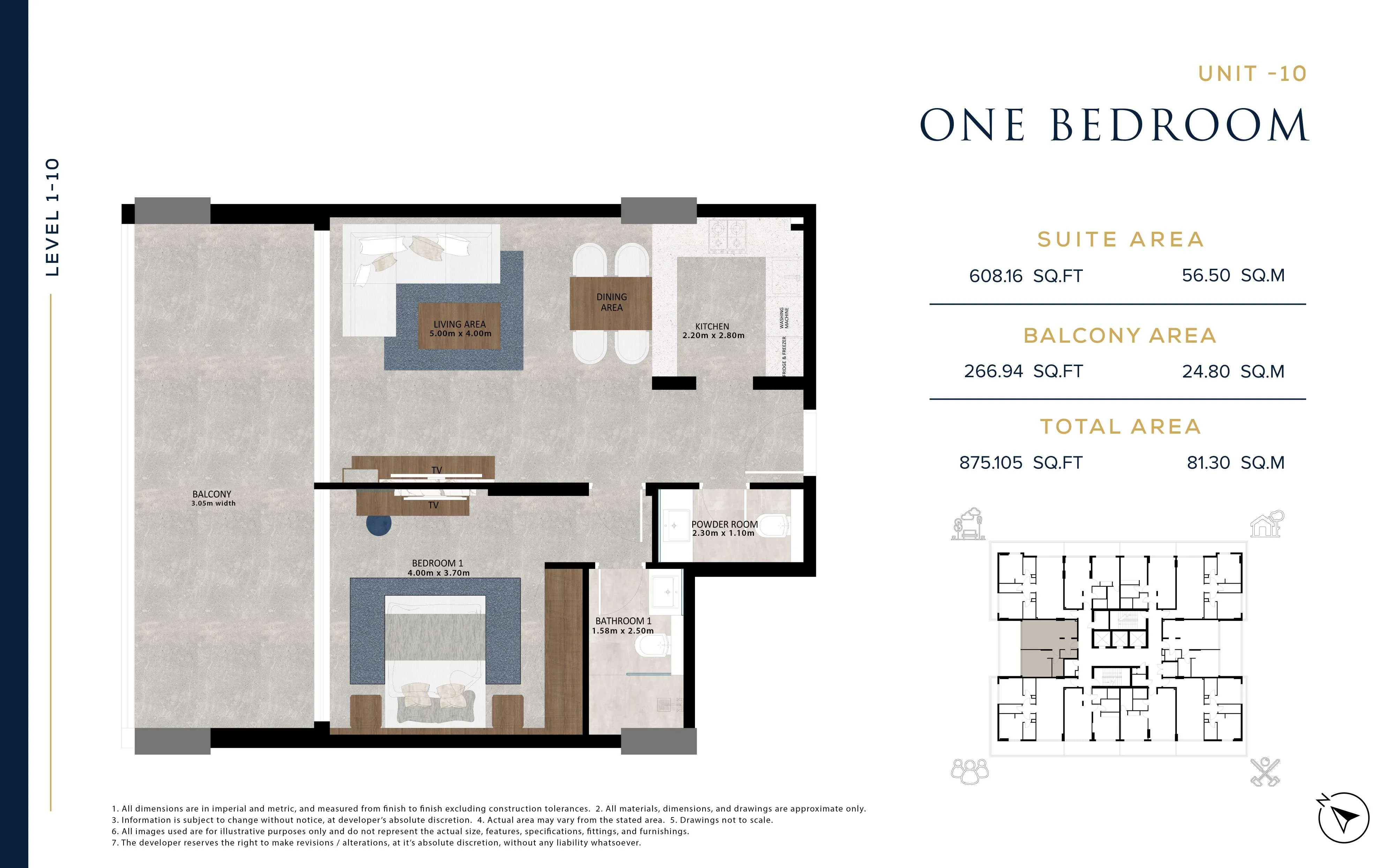 Aark Residences, 1BR, Unit 10, Level 1-10, 875 SQFT
