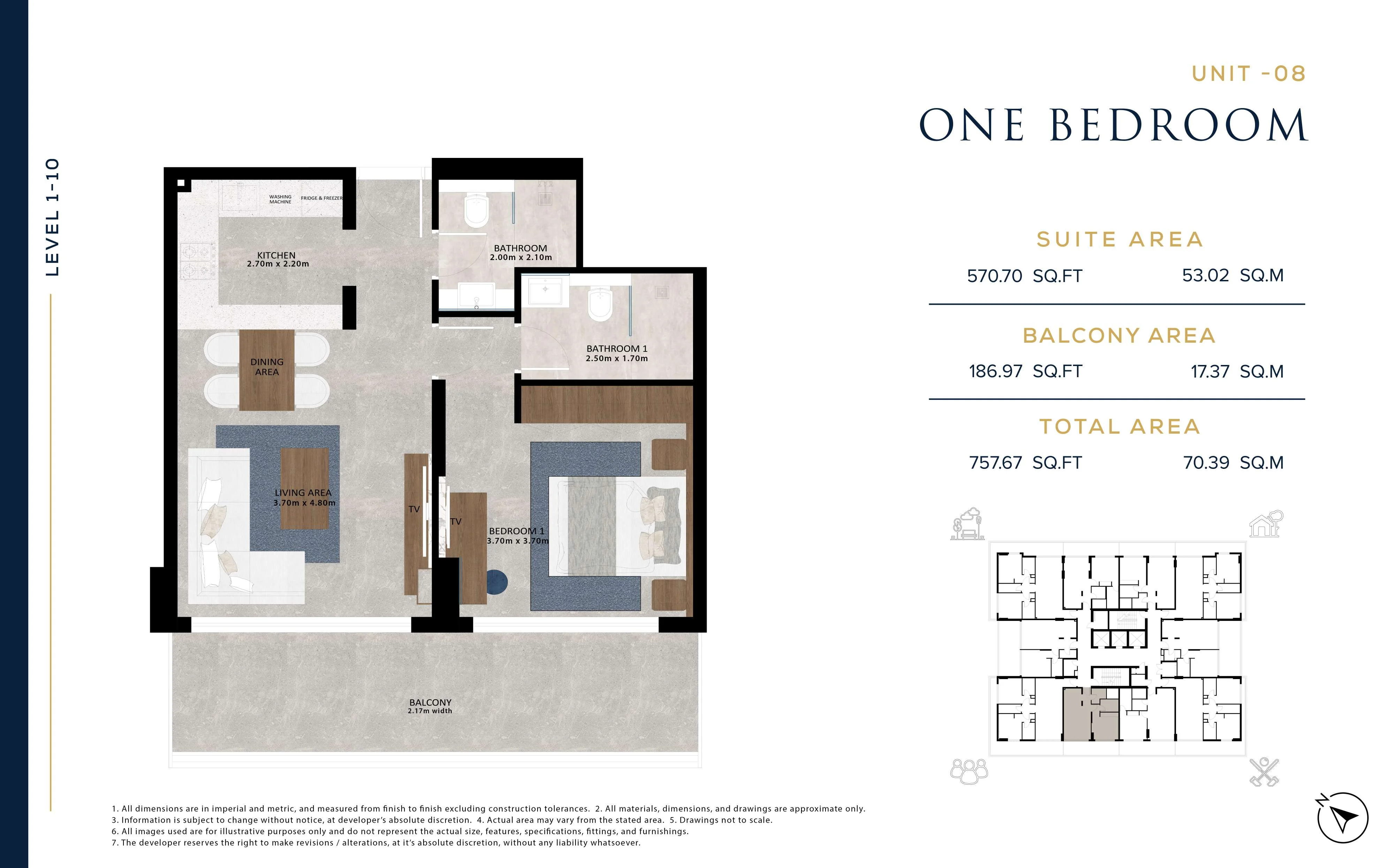 Aark Residences, 1BR, Unit 08, Level 1-10, 757 SQFT