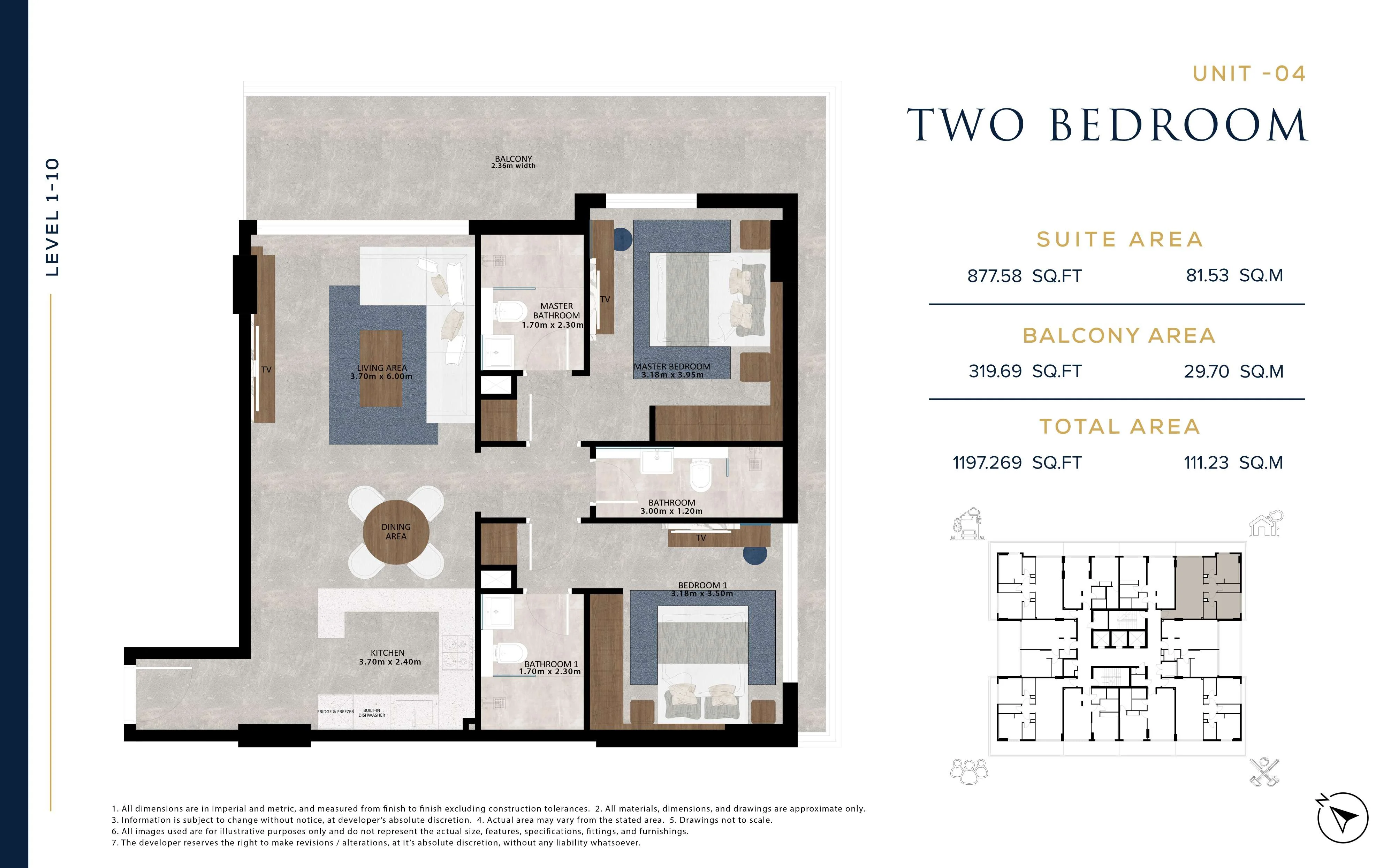 Aark Residences, 2BR, Unit 04, Level 1-10, 1197 SQFT