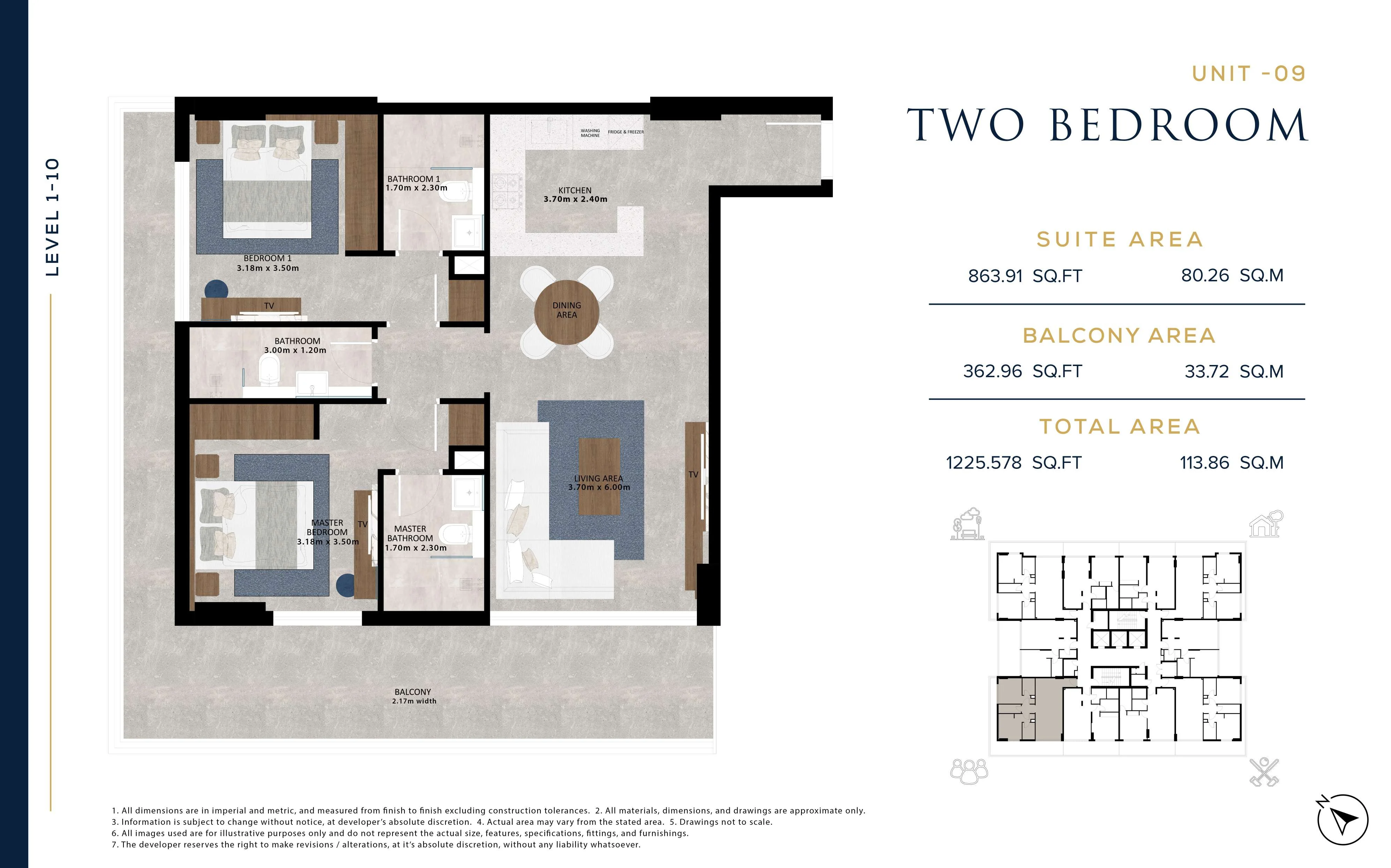 Aark Residences, 2BR, Unit 09, Level 1-10, 1225 SQFT