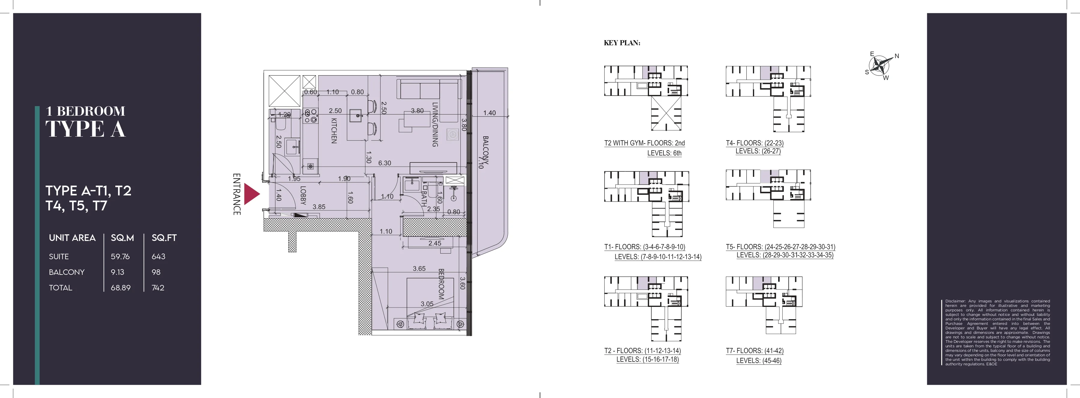 Society House, 1BR, Type A-T1 & T2 & T4 & T5 & T7, 742 SQFT