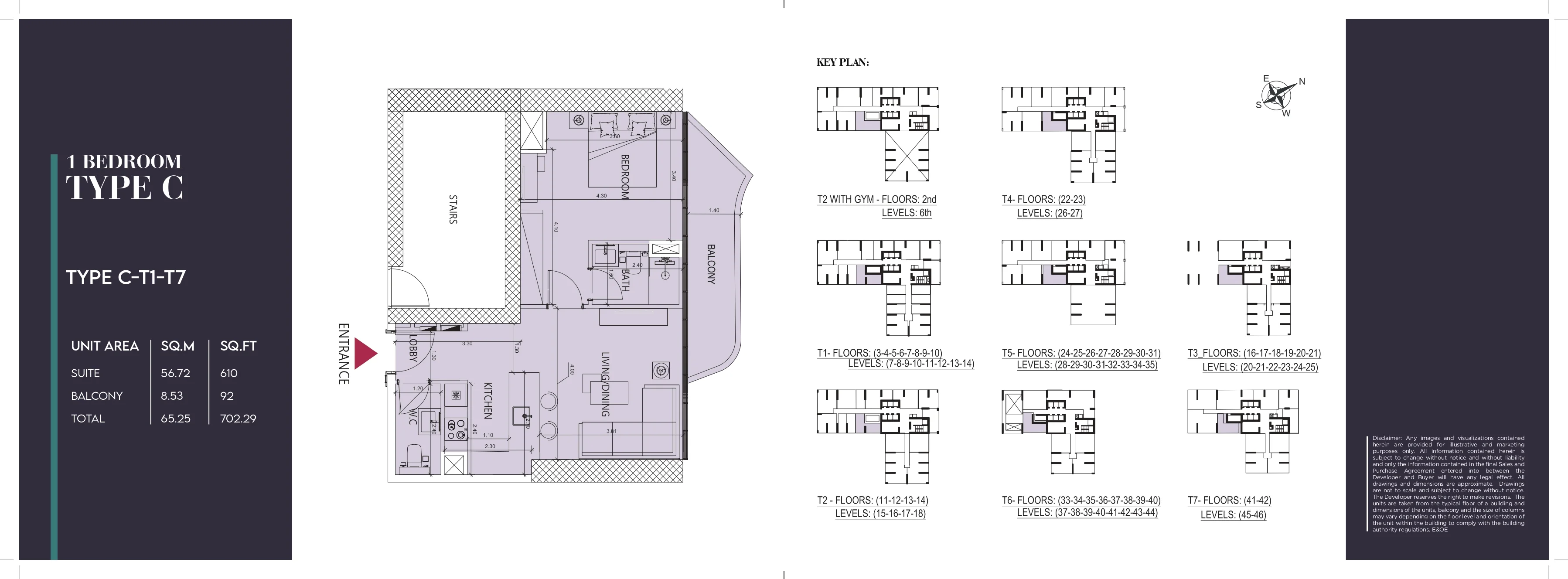 Society House, 1BR, Type C-T1 & T7, 702 SQFT