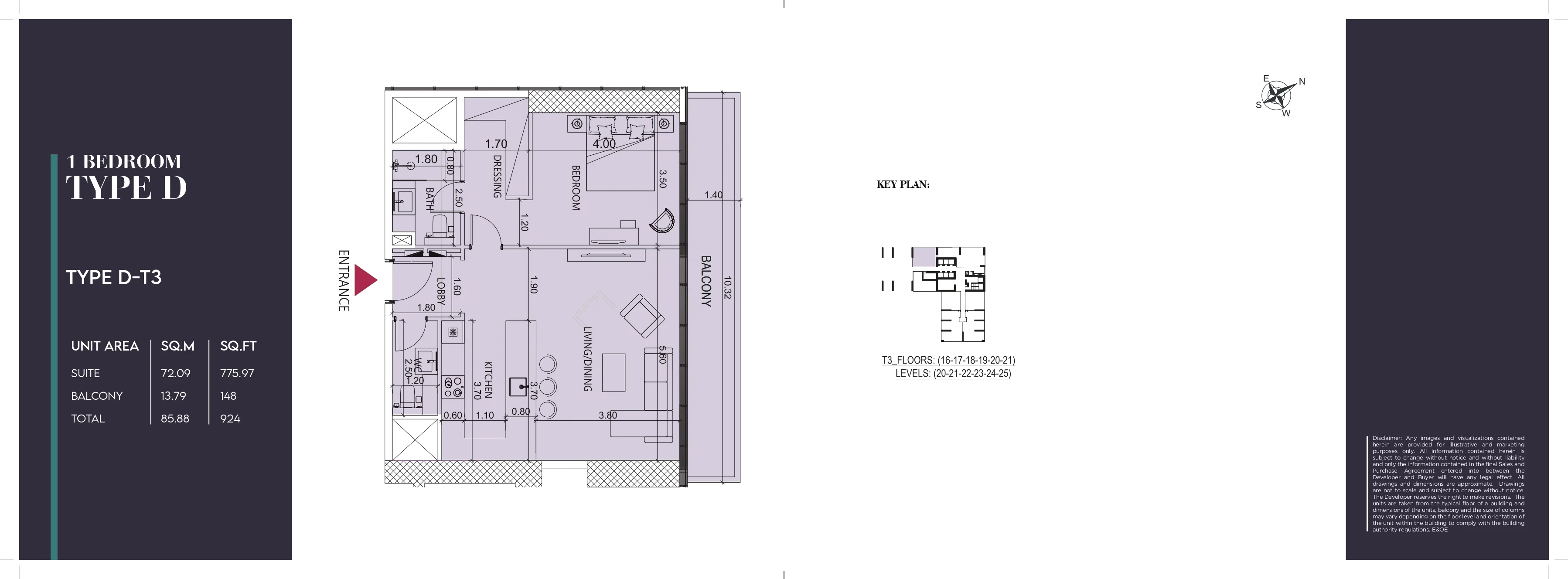 Society House, 1BR, Type D-T3, 924 SQFT