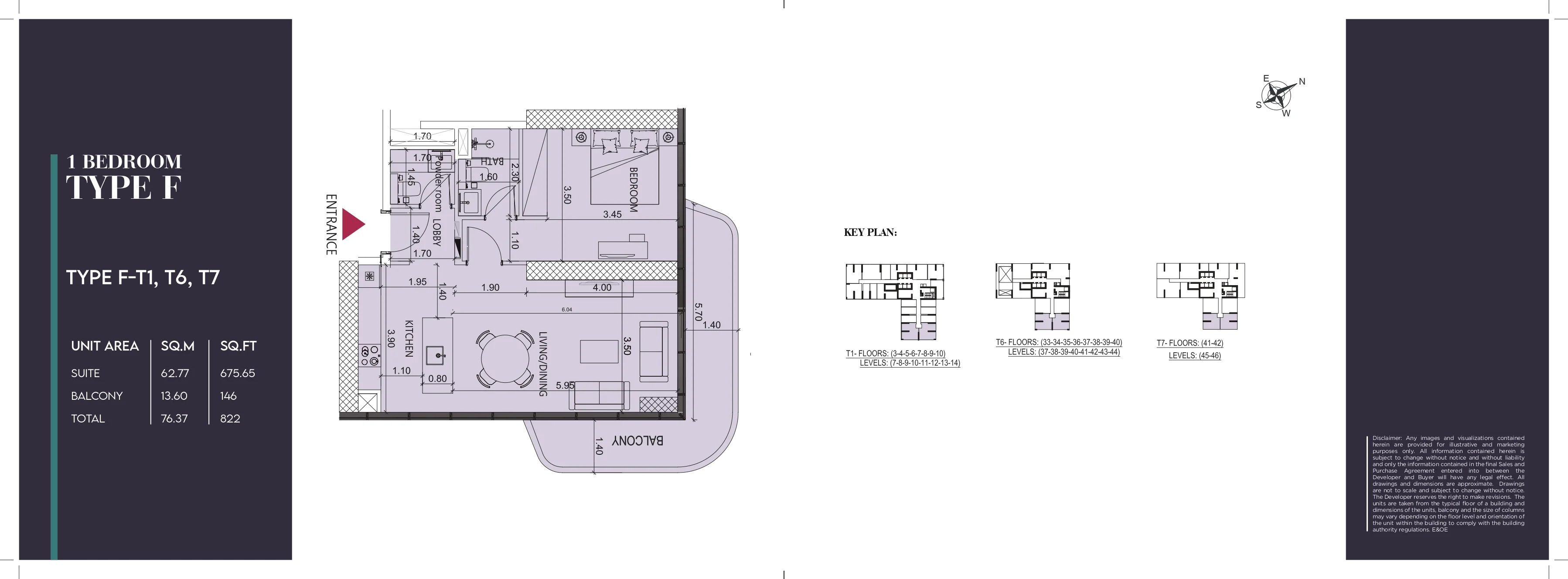 Society House, 1BR, Type F-T1 & T6 & T7, 822 SQFT