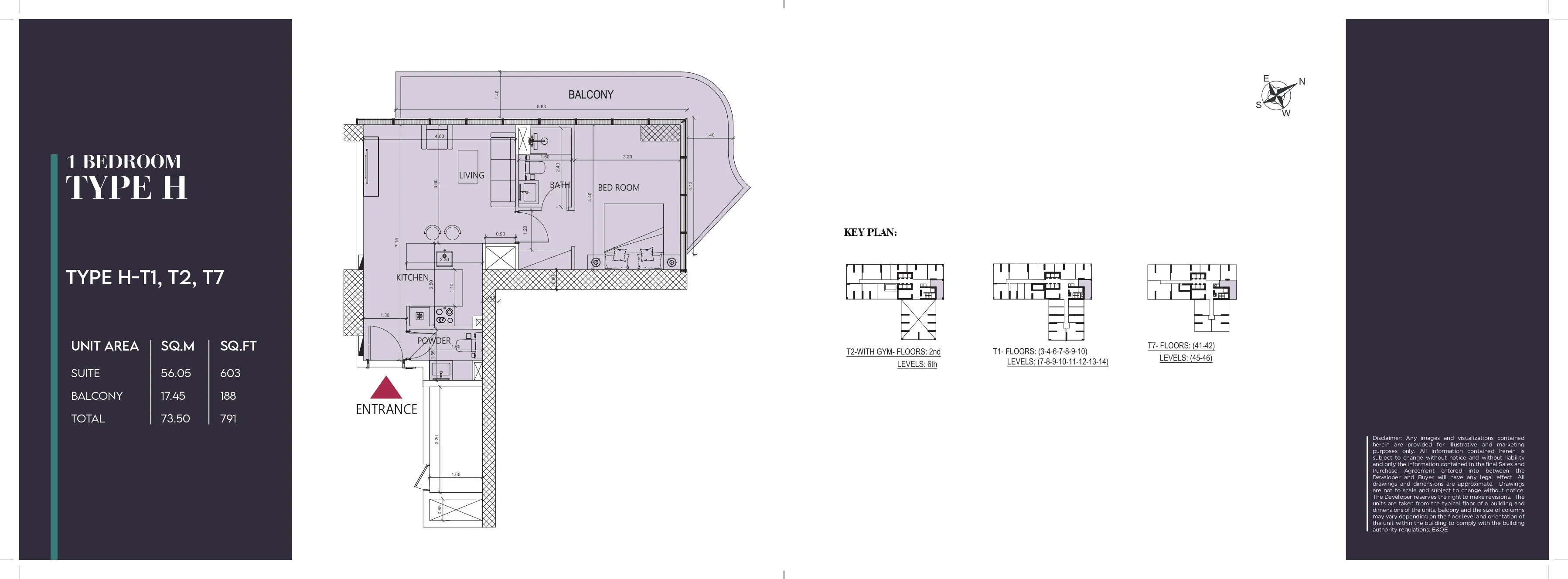Society House, 1BR, Type H-T1 & T2 & T7, 791 SQFT