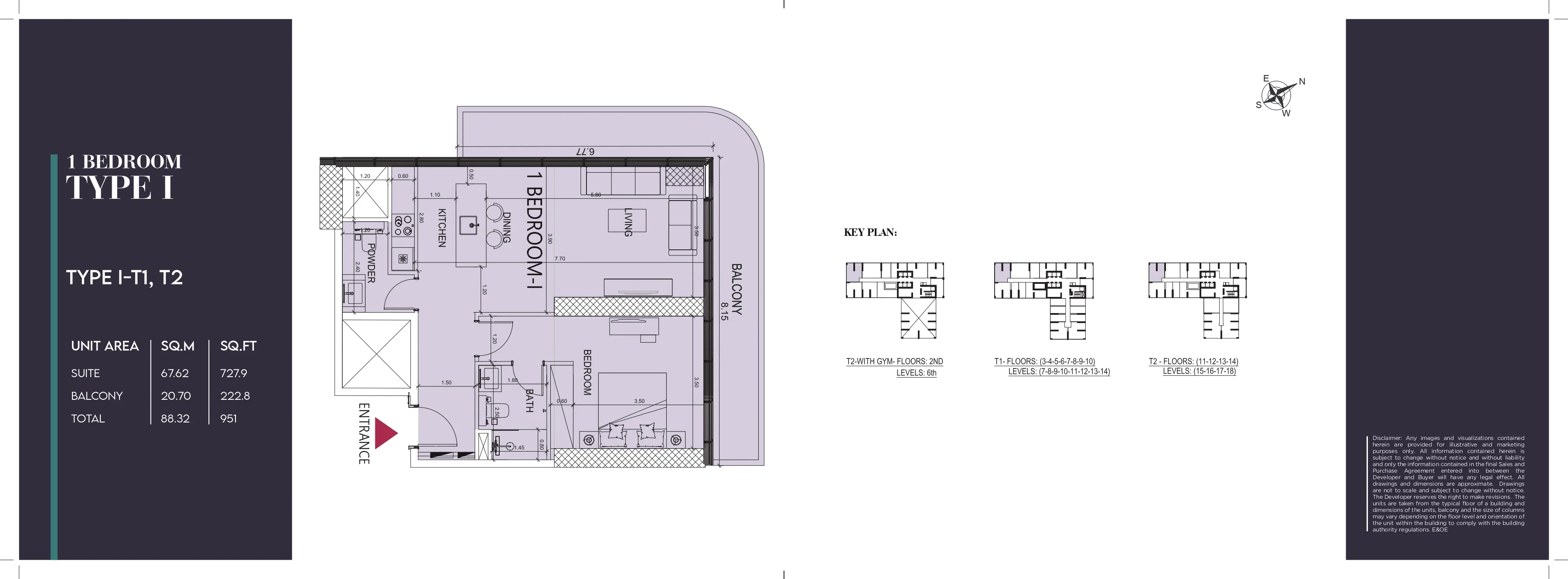 Society House, 1BR, Type I-T1 & T2, 951 SQFT