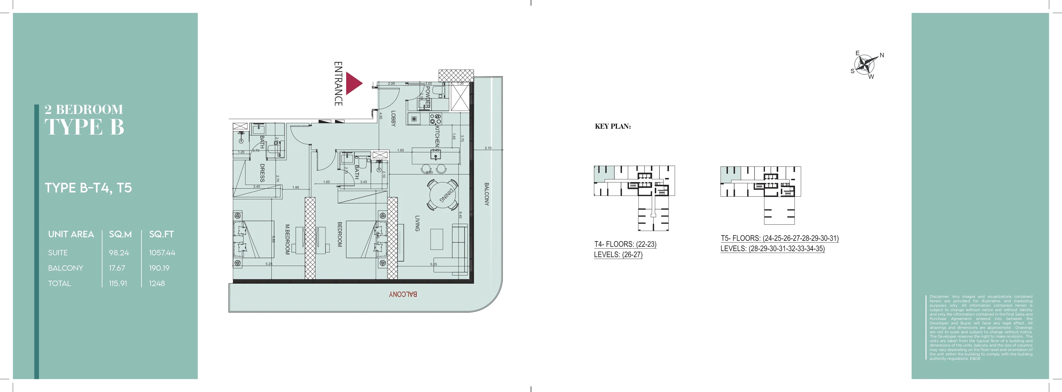 Society House, 2BR, Type B-T4 & T5, 1248 SQFT