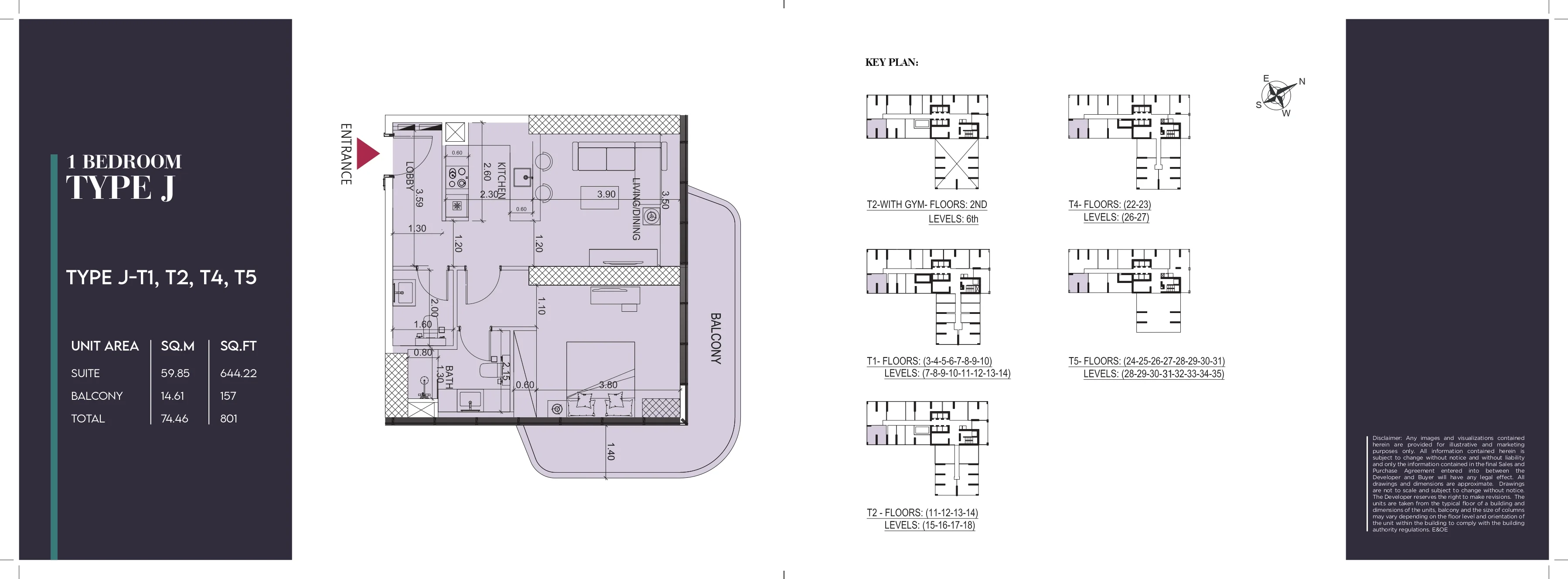 Society House, 1BR, Type J-T1 & T2 & T4 & T5, 801 SQFT