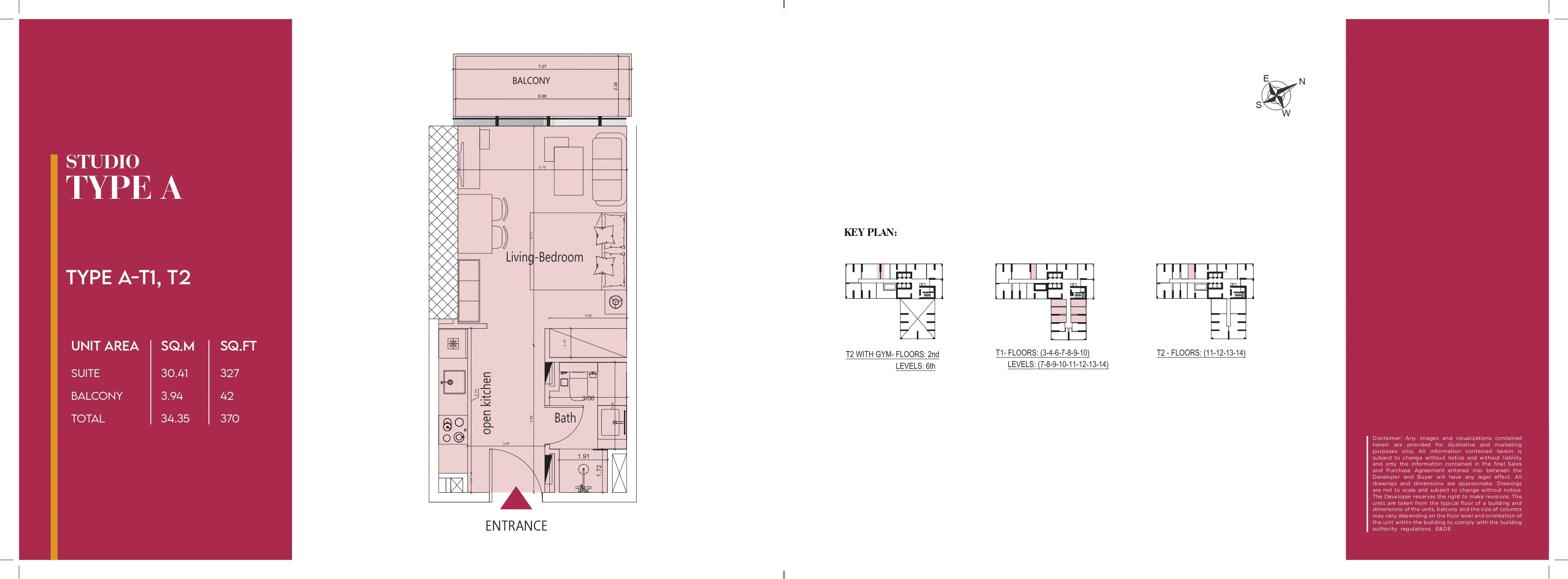Society House, Studio, Type A-T1&T2, 370 SQFT