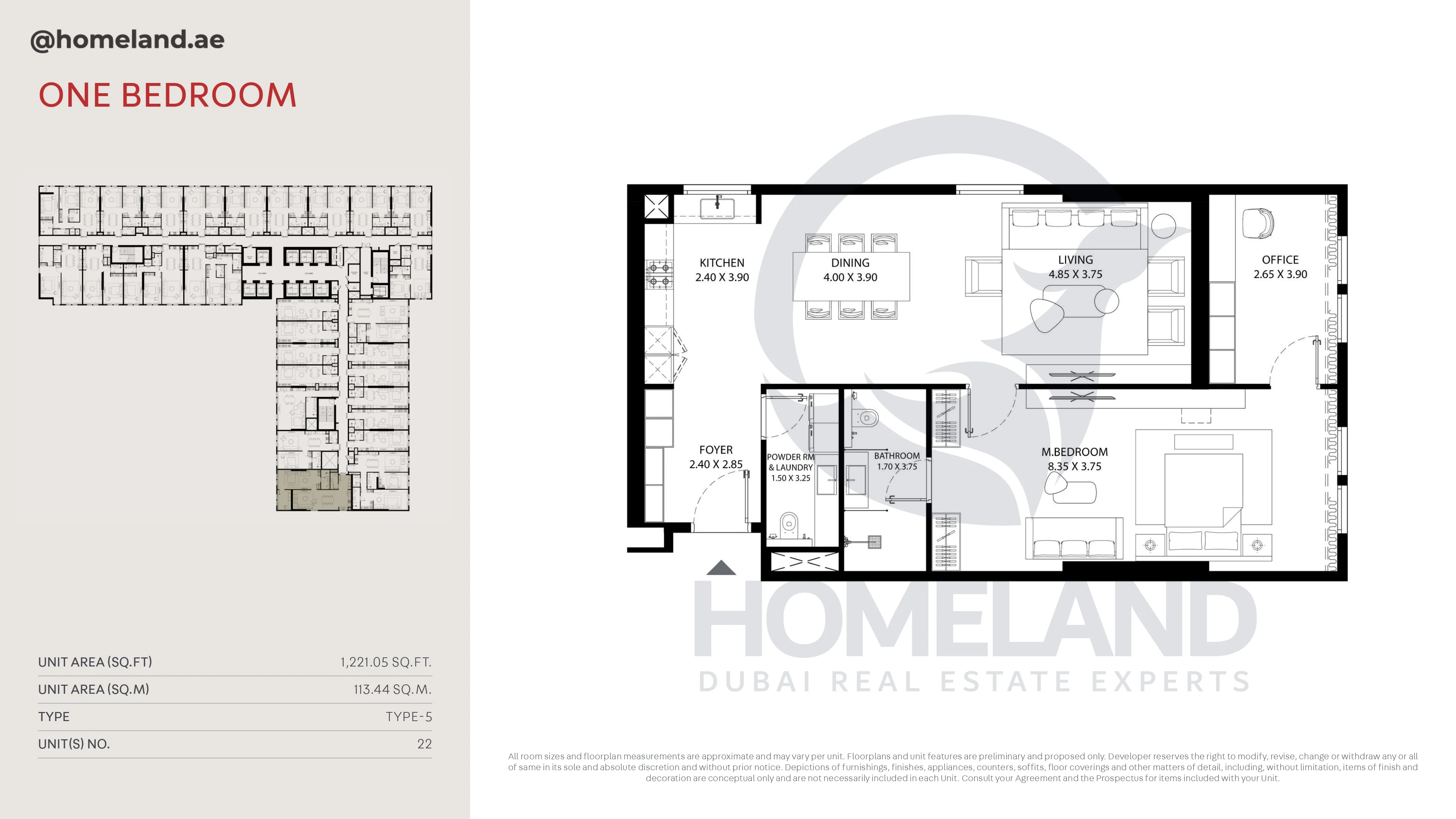 MAG 330, 1BR, Type-5, Unit 22, 1221 SQFT