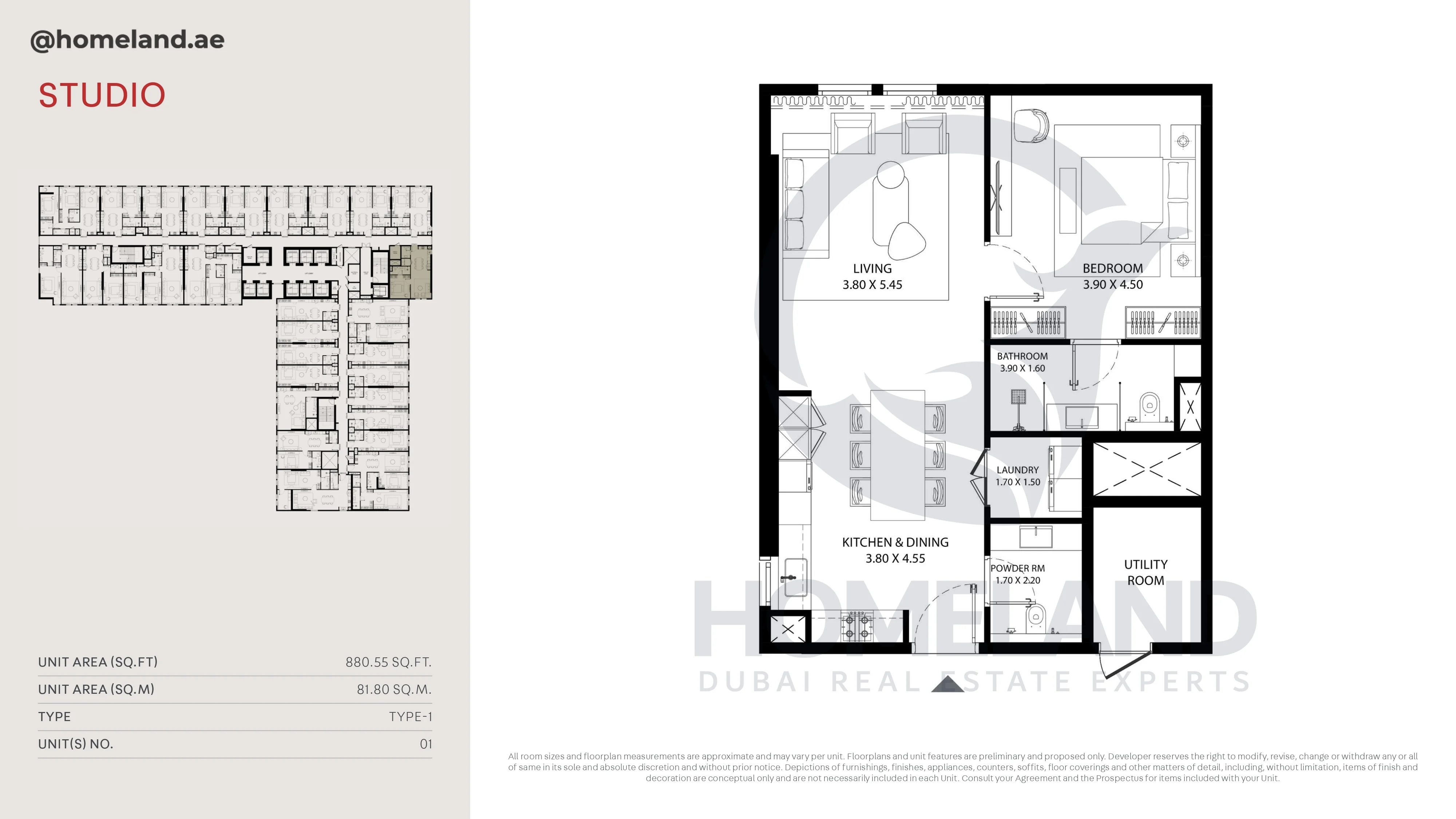 MAG 330, Studio, Type-1, Unit 01, 880 SQFT