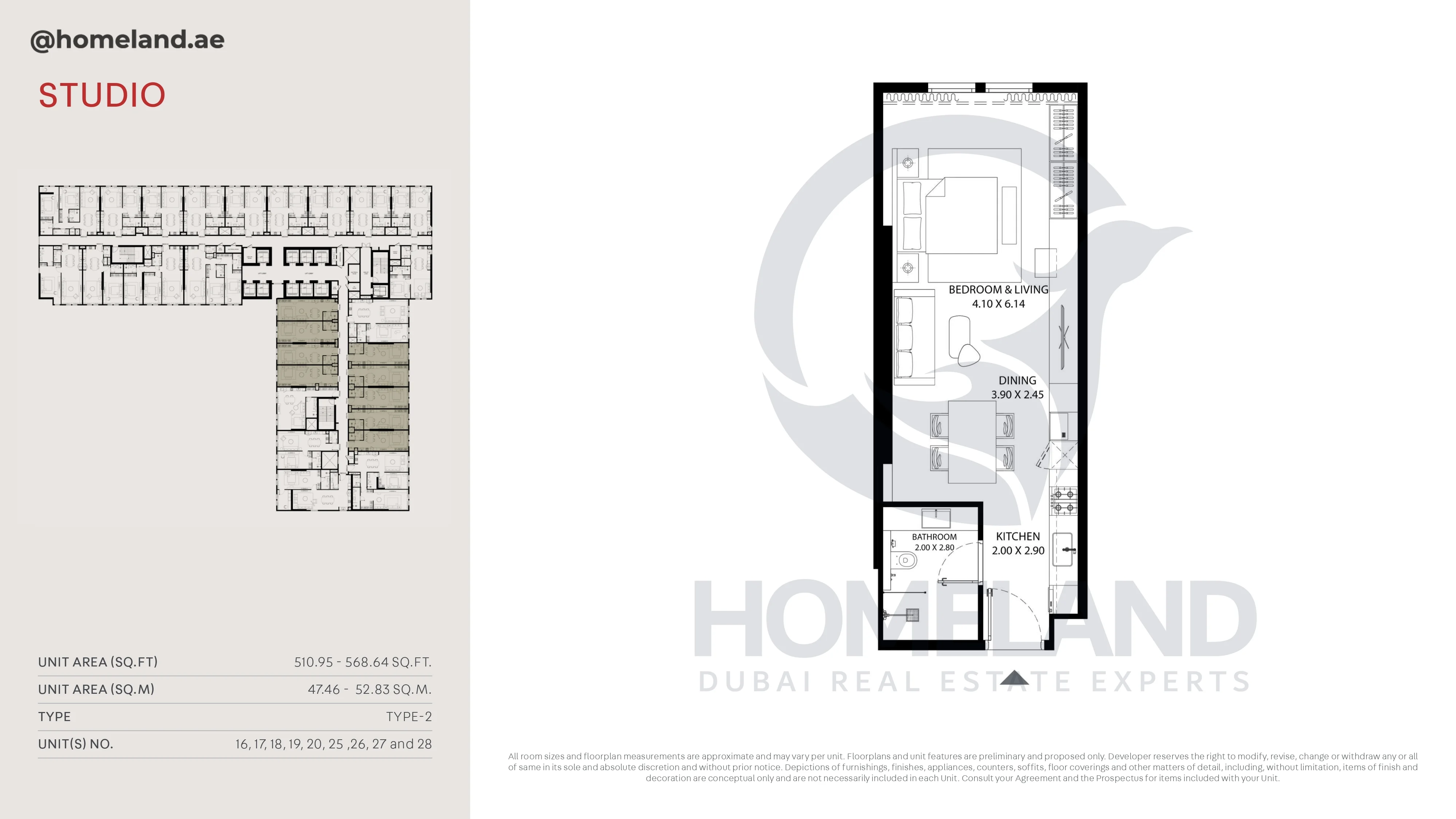 MAG 330, Studio, Type-2, Unit 16-17-18-19-20-25-26-27-28, 568 SQFT