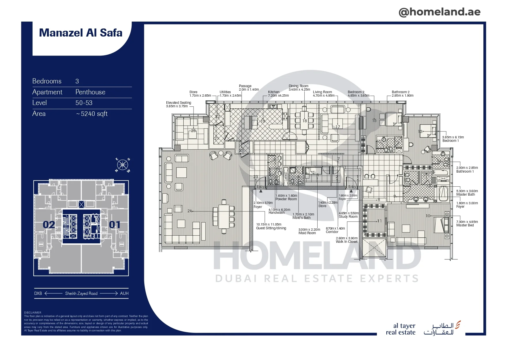 Manazel Al Safa, 3BR, Penthouse, Level 50-53, 5240 SQFT