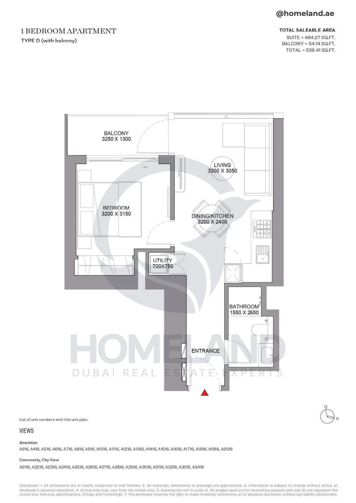 Sobha Orbis, 1BR, Type D (with balcony), Unit A316 to A3416, 538 SQFT