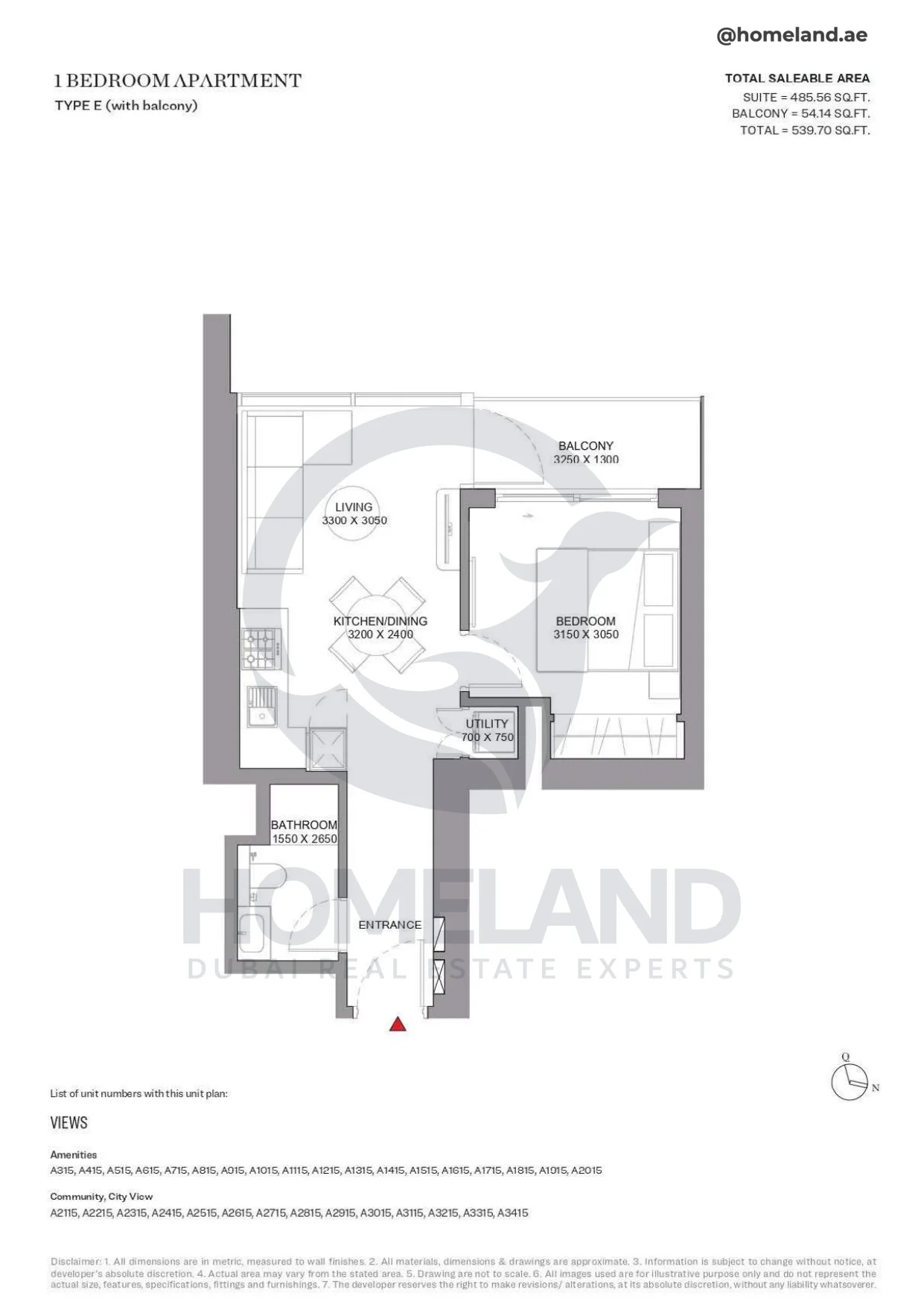 Sobha Orbis, 1BR, Type E (with balcony), Unit A315 to A3415, 539 SQFT
