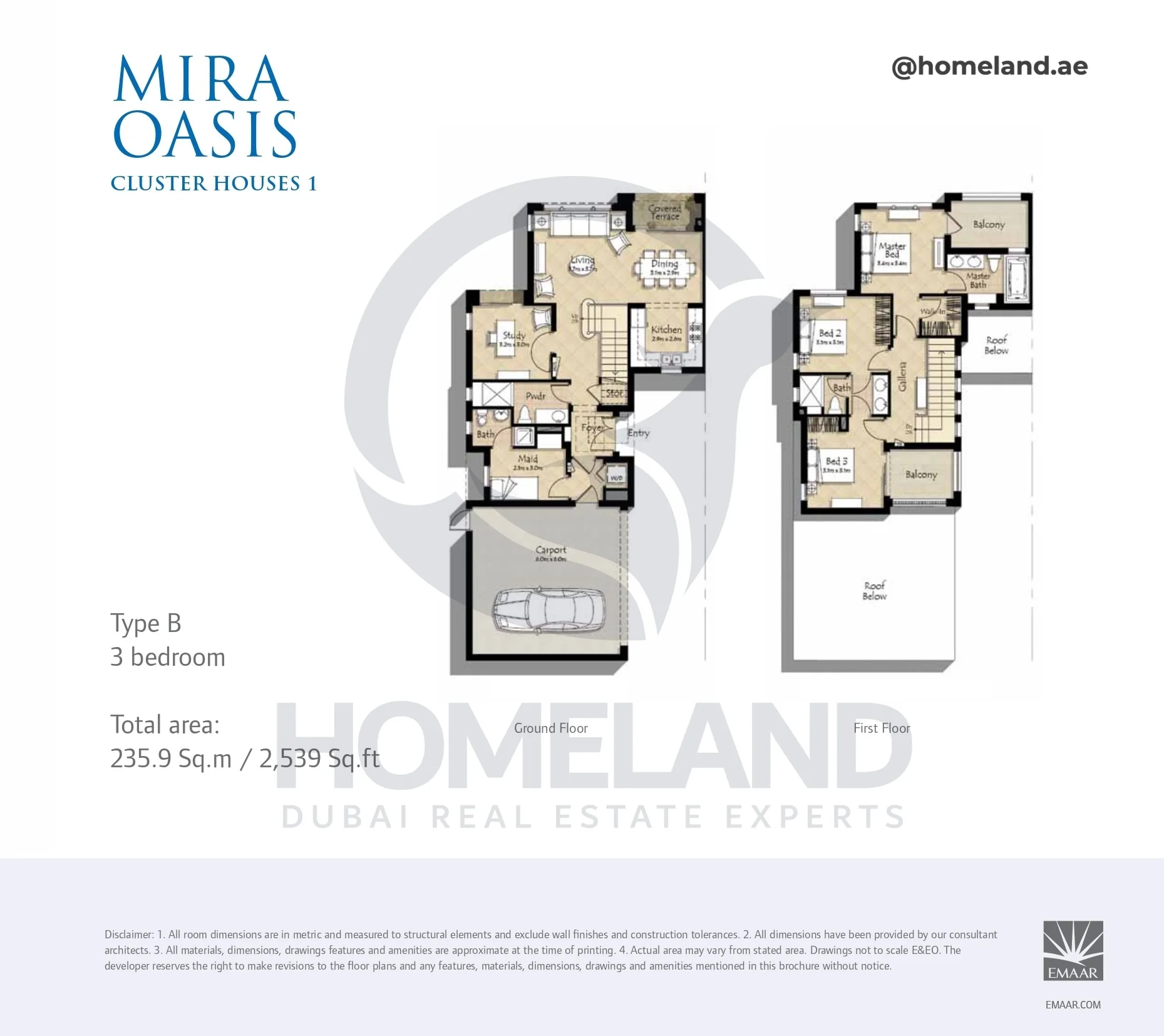 Mira Oasis, Cluster Houses 1, 3BR, Type B, G-1st Floor, 2539 SQFT