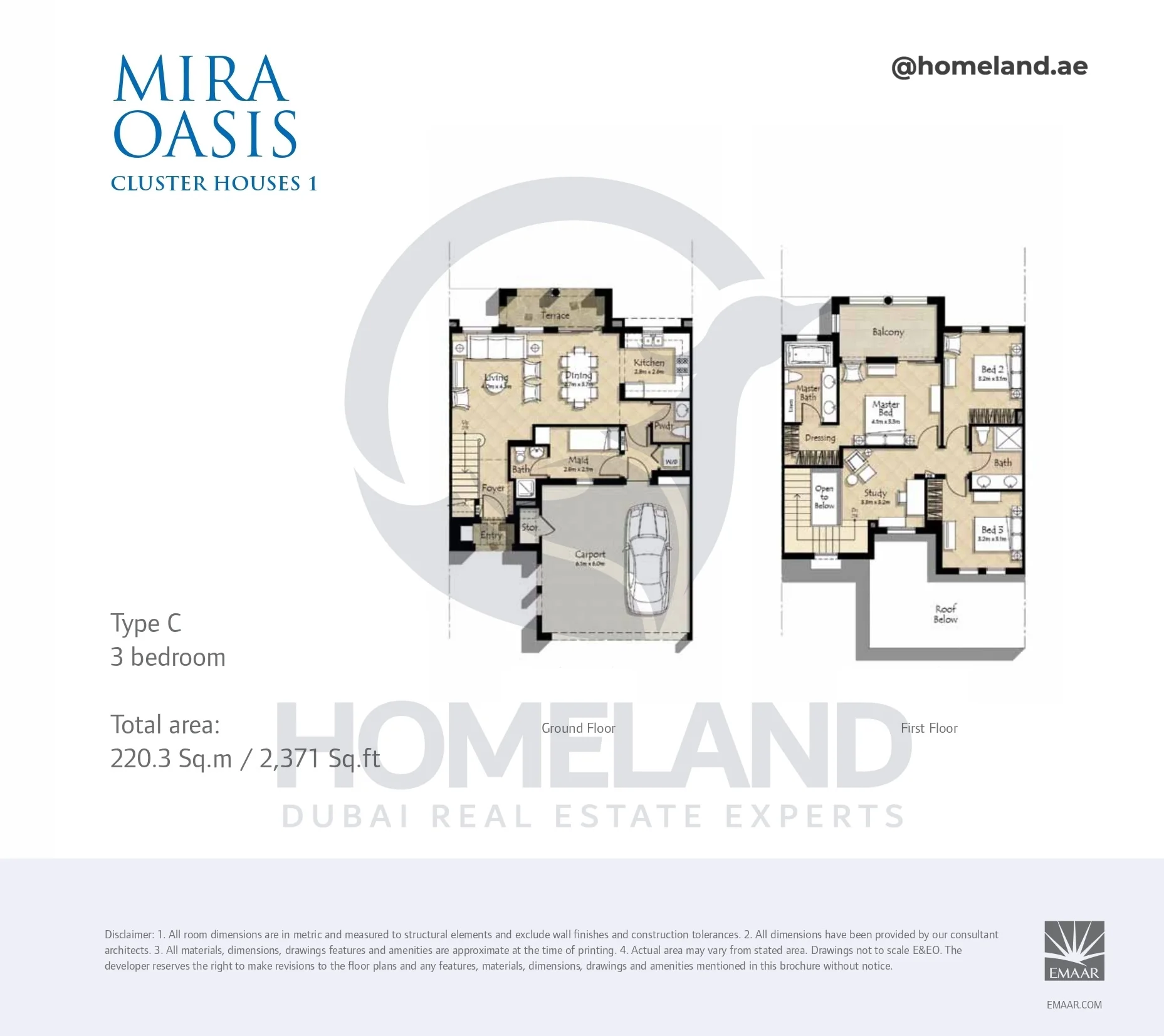 Mira Oasis, Cluster Houses 1, 3BR, Type C, G-1st Floor, 2371 SQFT