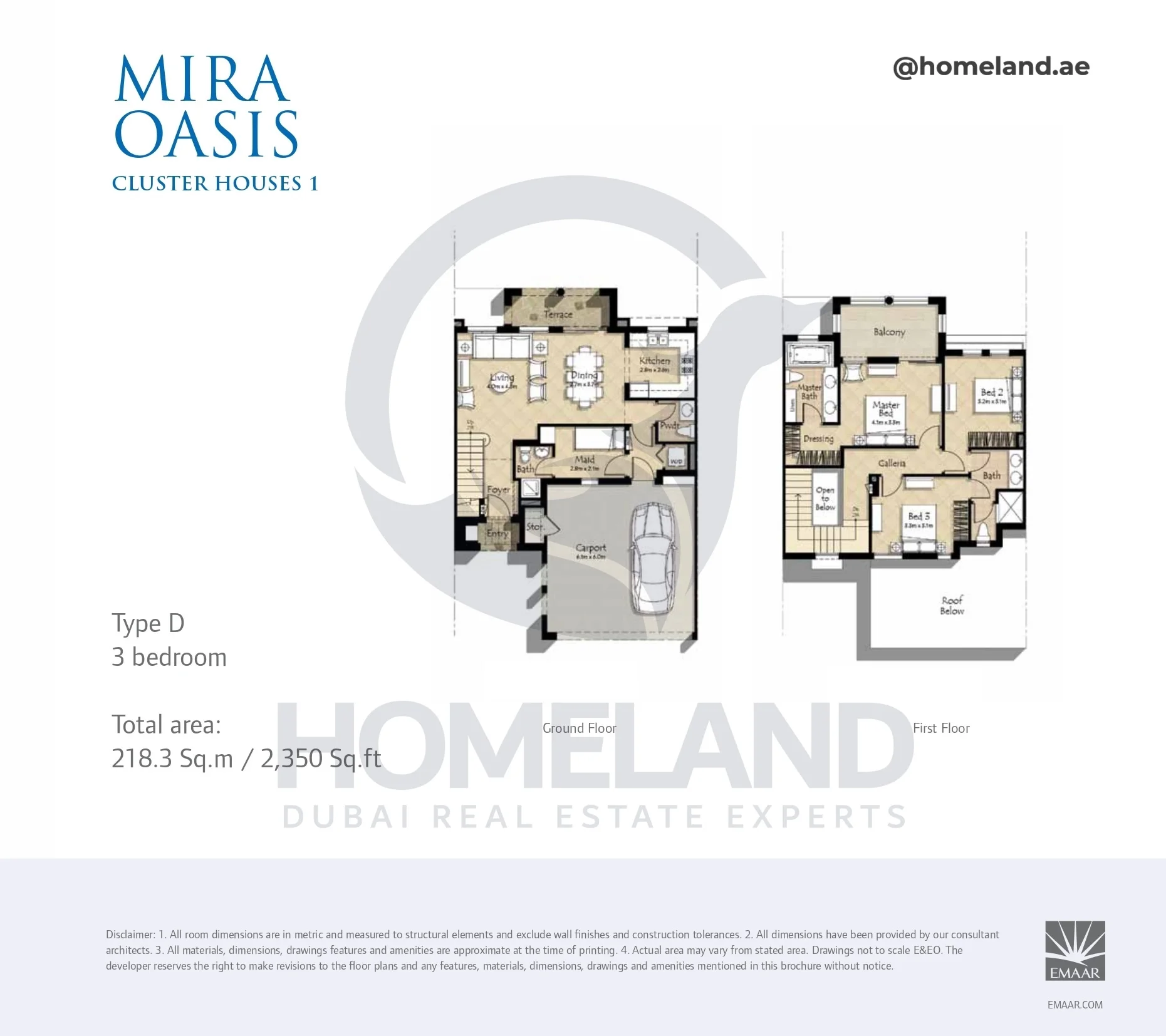 Mira Oasis, Cluster Houses 1, 3BR, Type D, G-1st Floor, 2350 SQFT