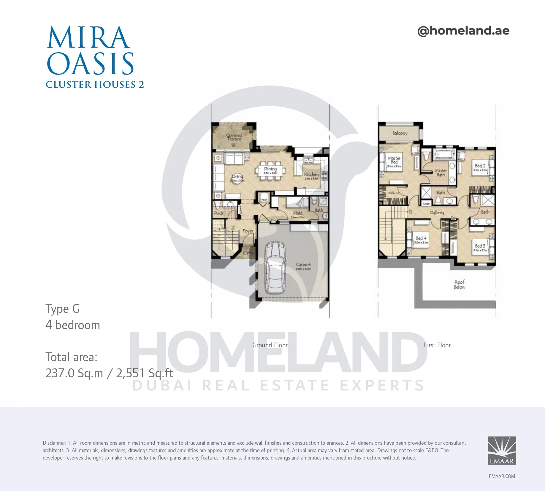 Mira Oasis, Cluster Houses 2, 4BR, Type G, G-1st Floor, 2551 SQFT