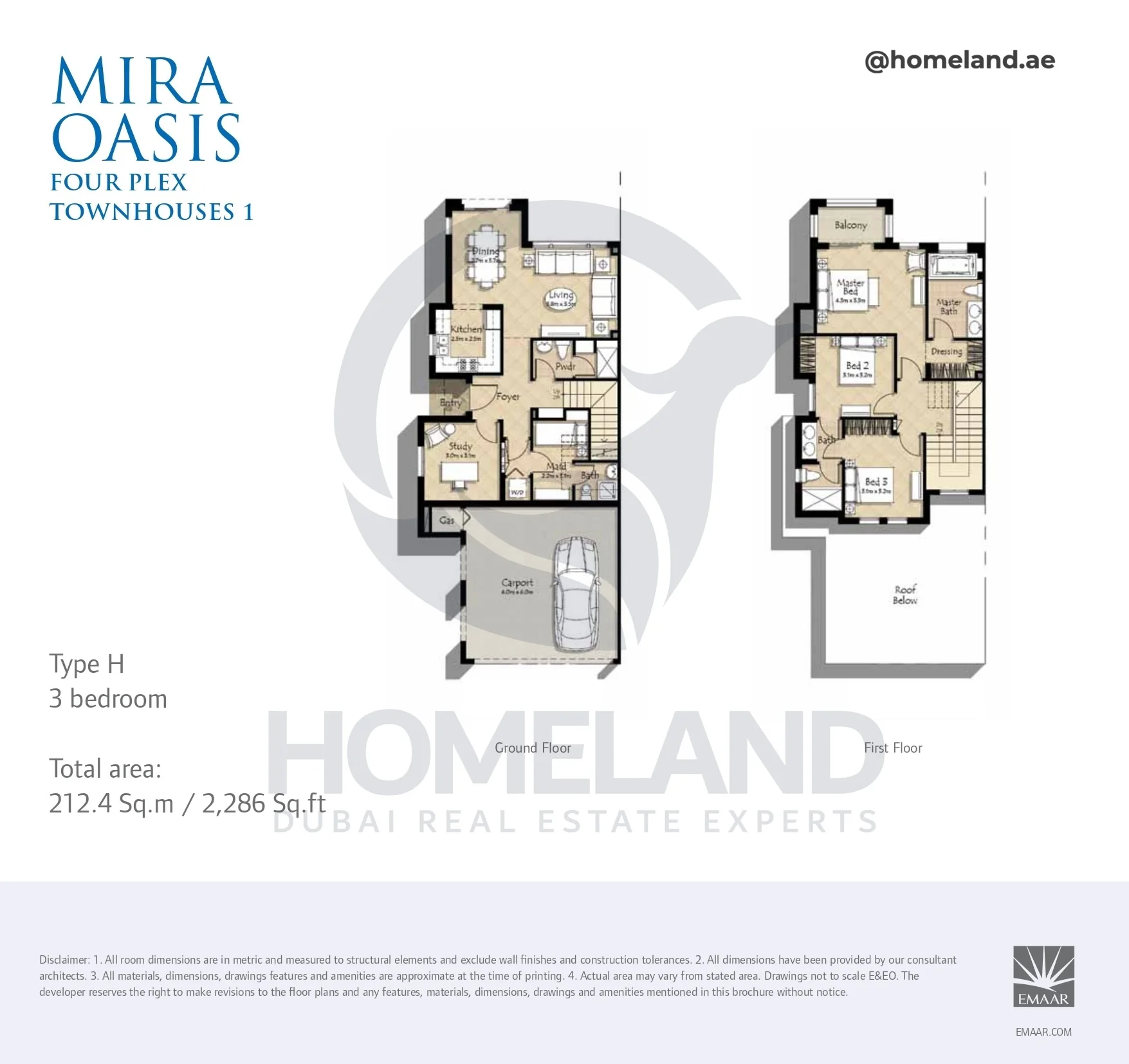 Mira Oasis, Four Plex, Townhouses 1, 3BR, Type H, G-1st Floor, 2286 SQFT
