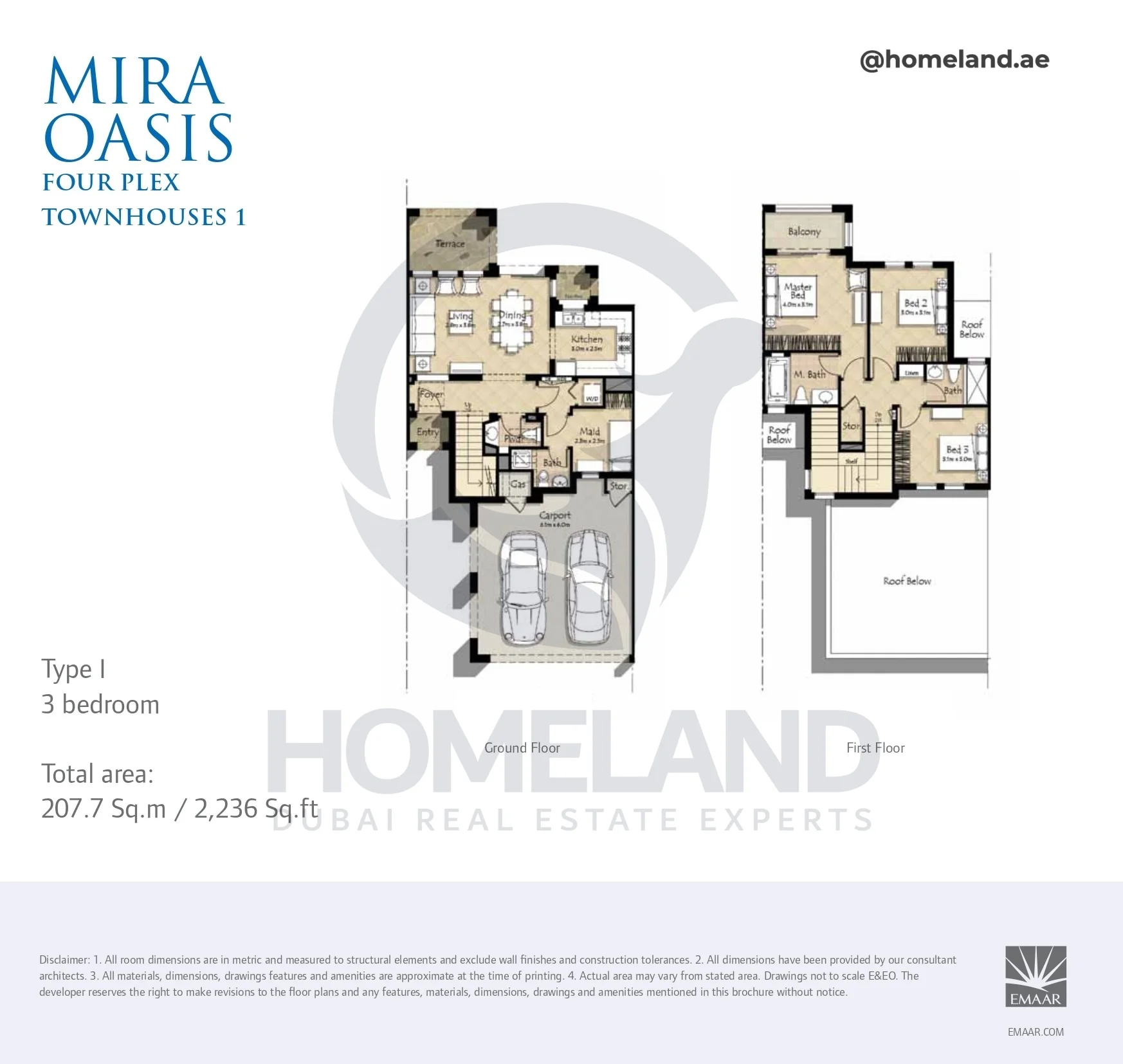 Mira Oasis, Four Plex, Townhouses 1, 3BR, Type I, G-1st Floor, 2236 SQFT