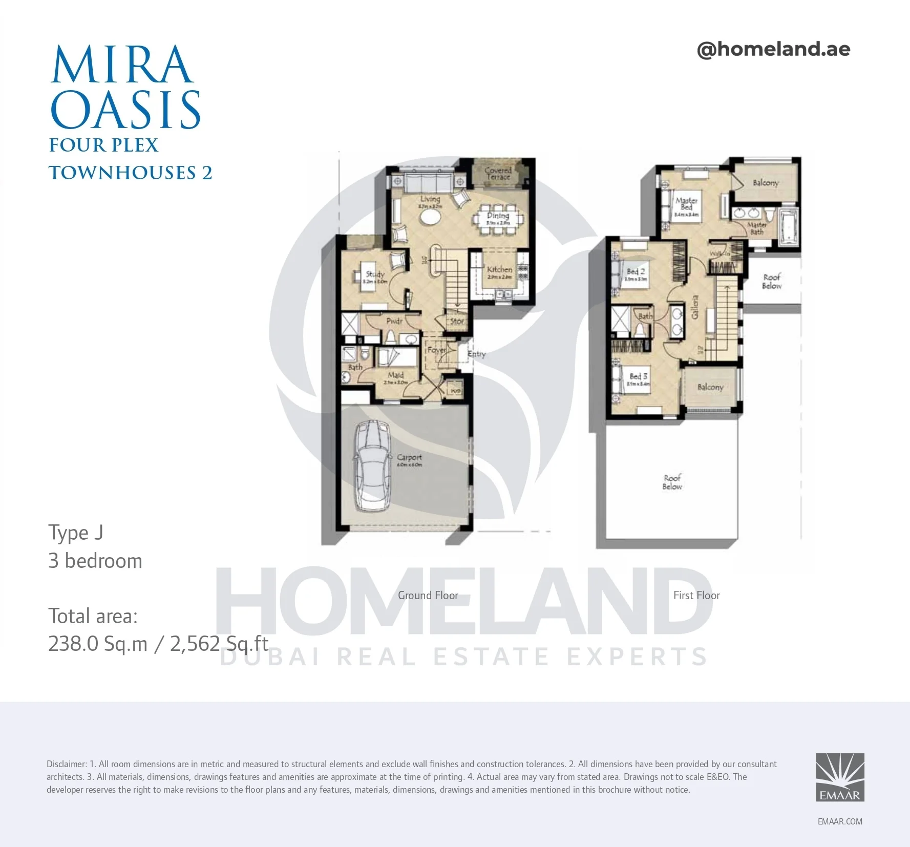 Mira Oasis, Four Plex, Townhouses 2, 3BR, Type J, G-1st Floor, 2562 SQFT