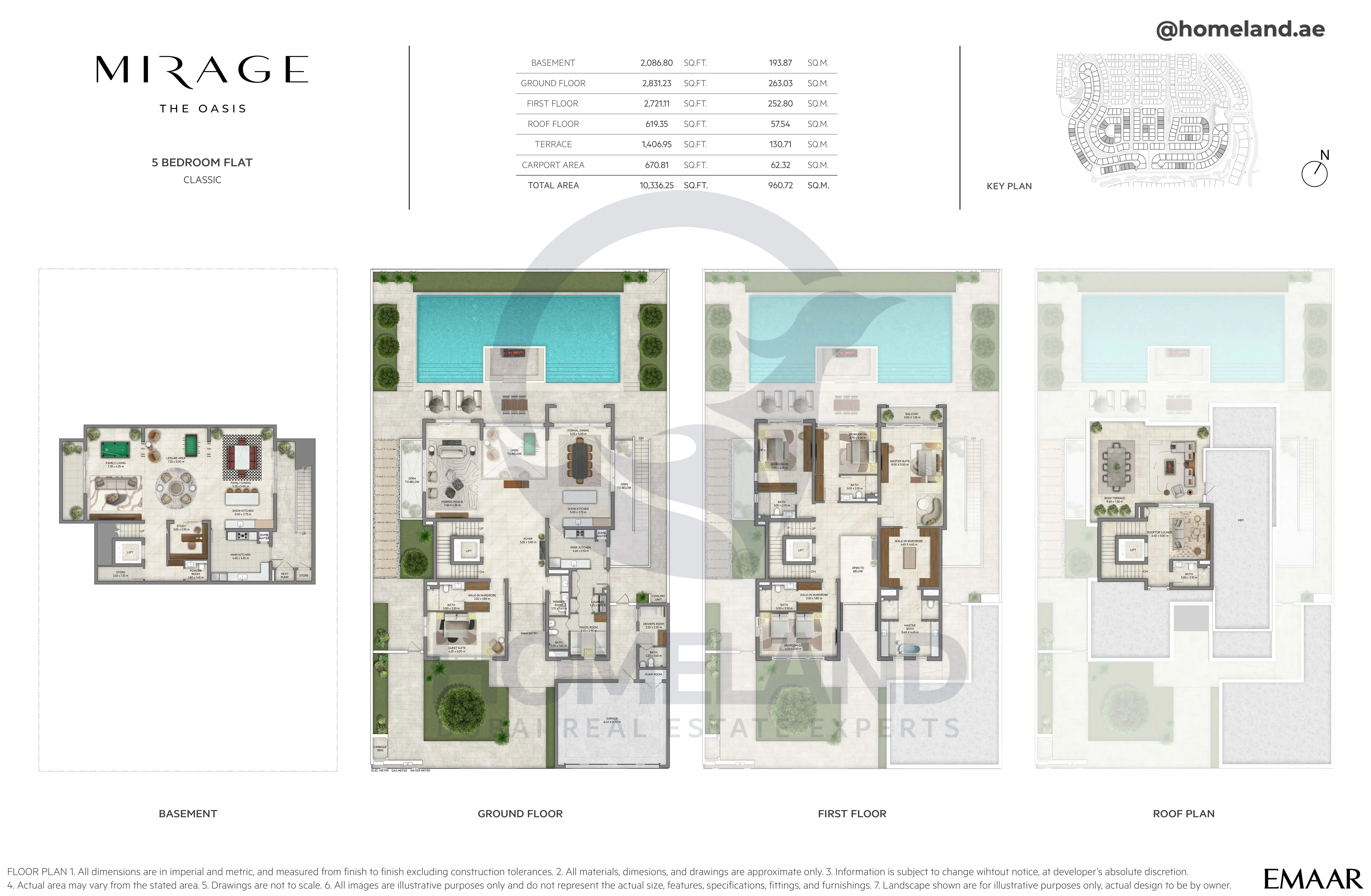 Mirage, 5BR Flat, Classic, Basement-Ground-First-Roof Floor, 10336 SQFT