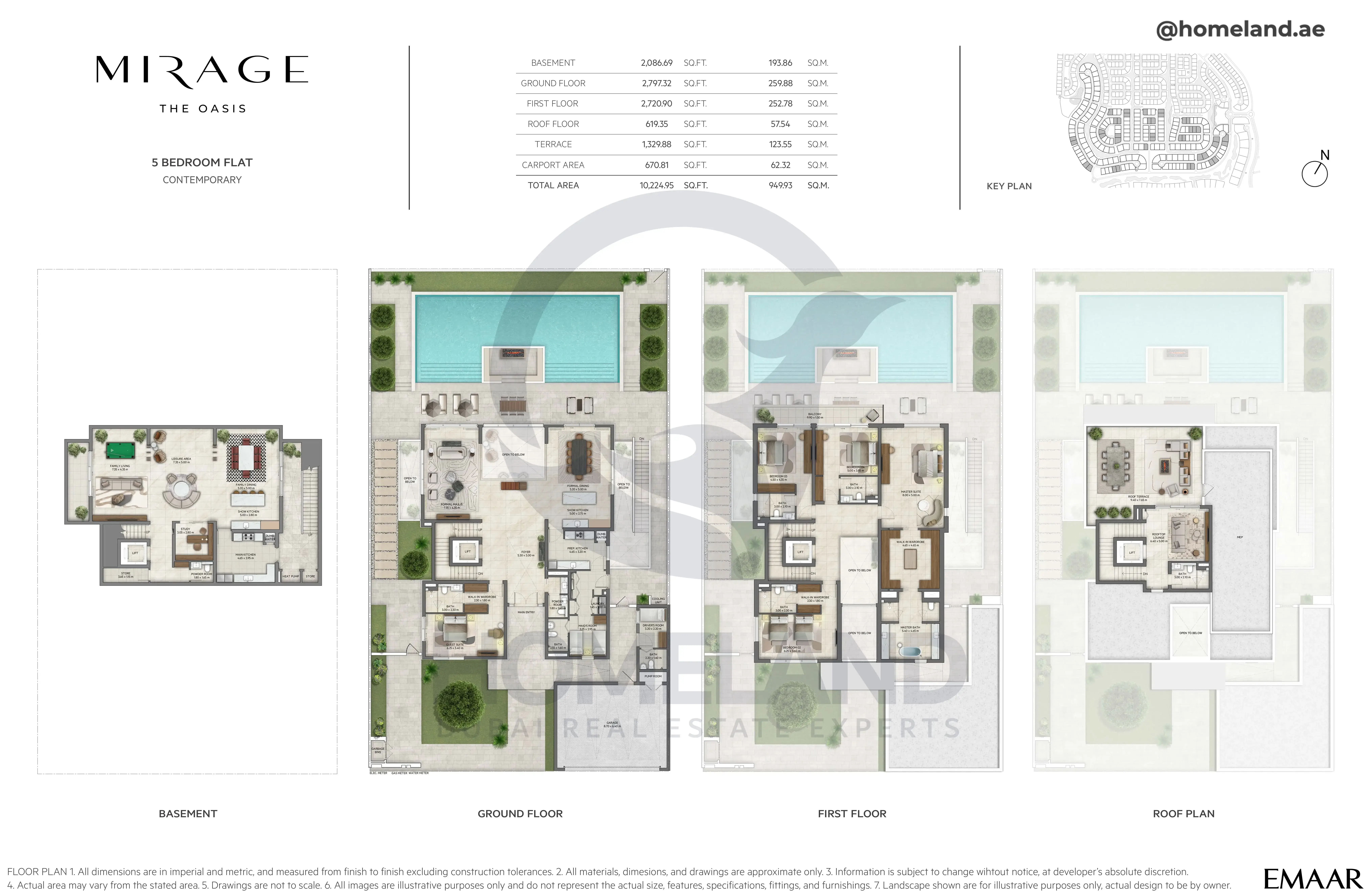 Mirage, 5BR Flat, Contemporary, Basement-Ground-First-Roof Floor, 10224 SQFT