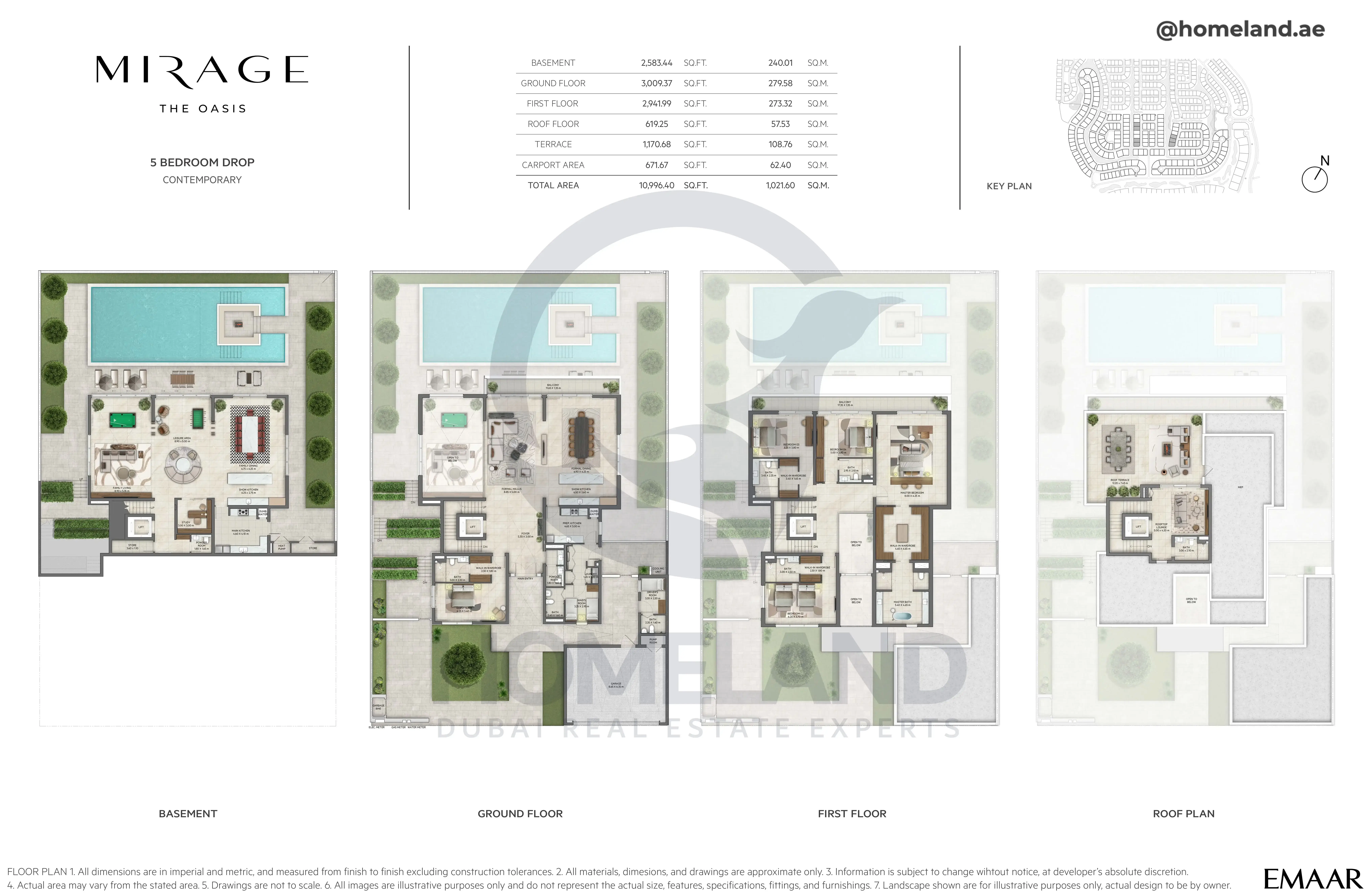 Mirage, 5BR Drop, Contemporary, Basement-Ground-First-Roof Floor, 10996 SQFT