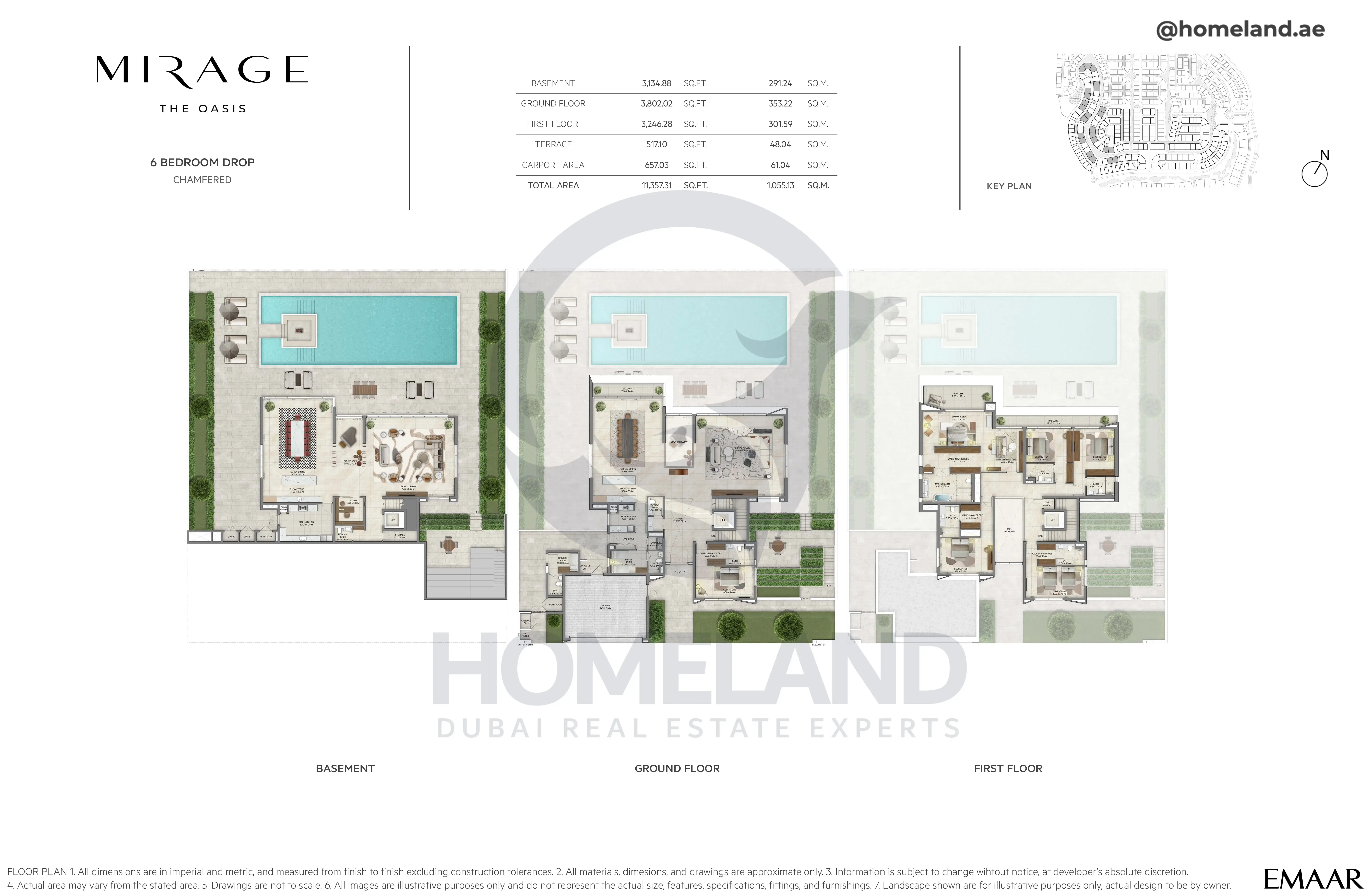 Mirage, 6BR Drop, Chamfered, Basement-Ground-First Floor, 11357 SQFT