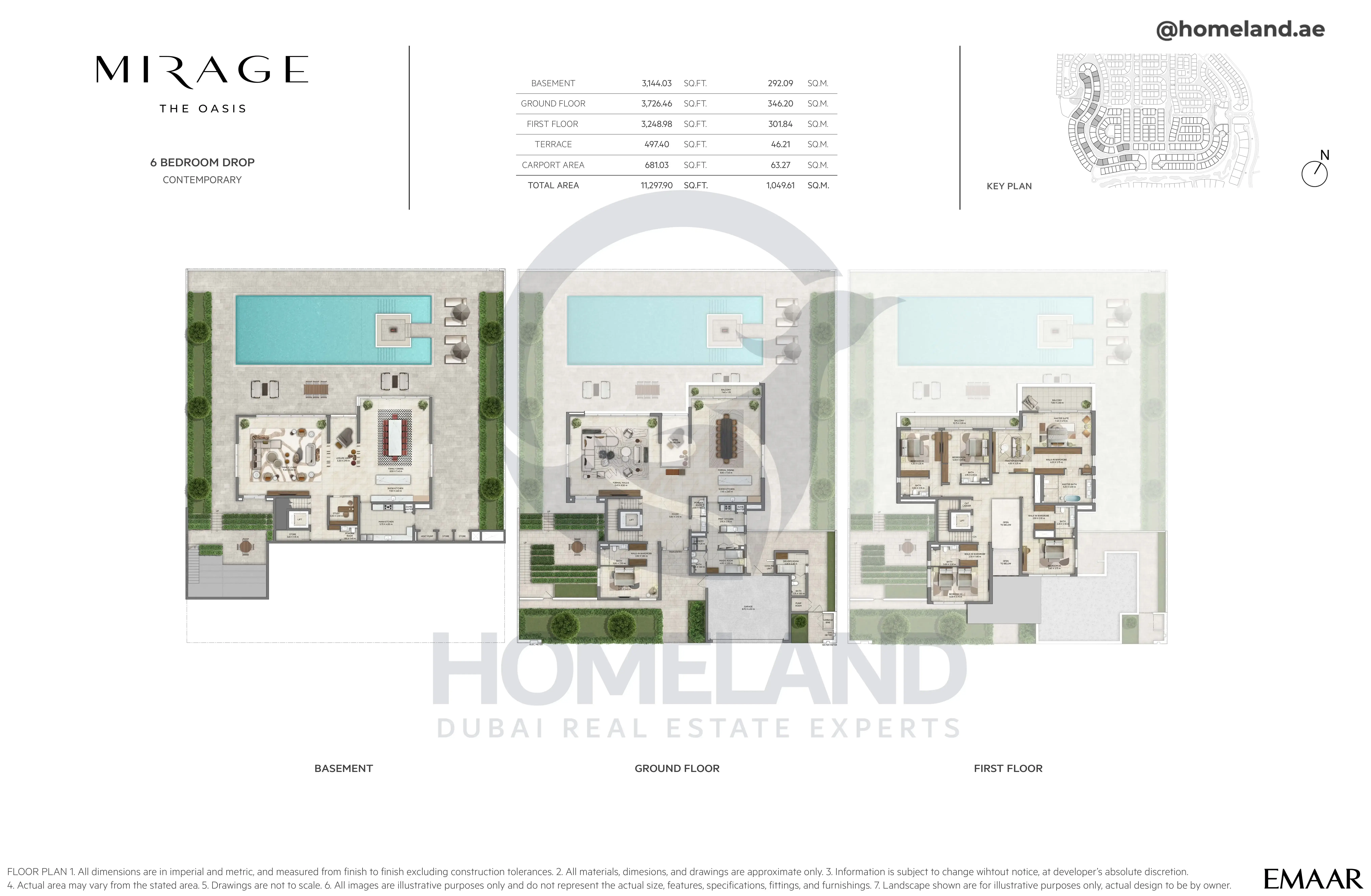 Mirage, 6BR Drop, Contemporary, Basement-Ground-First Floor, 11297 SQFT