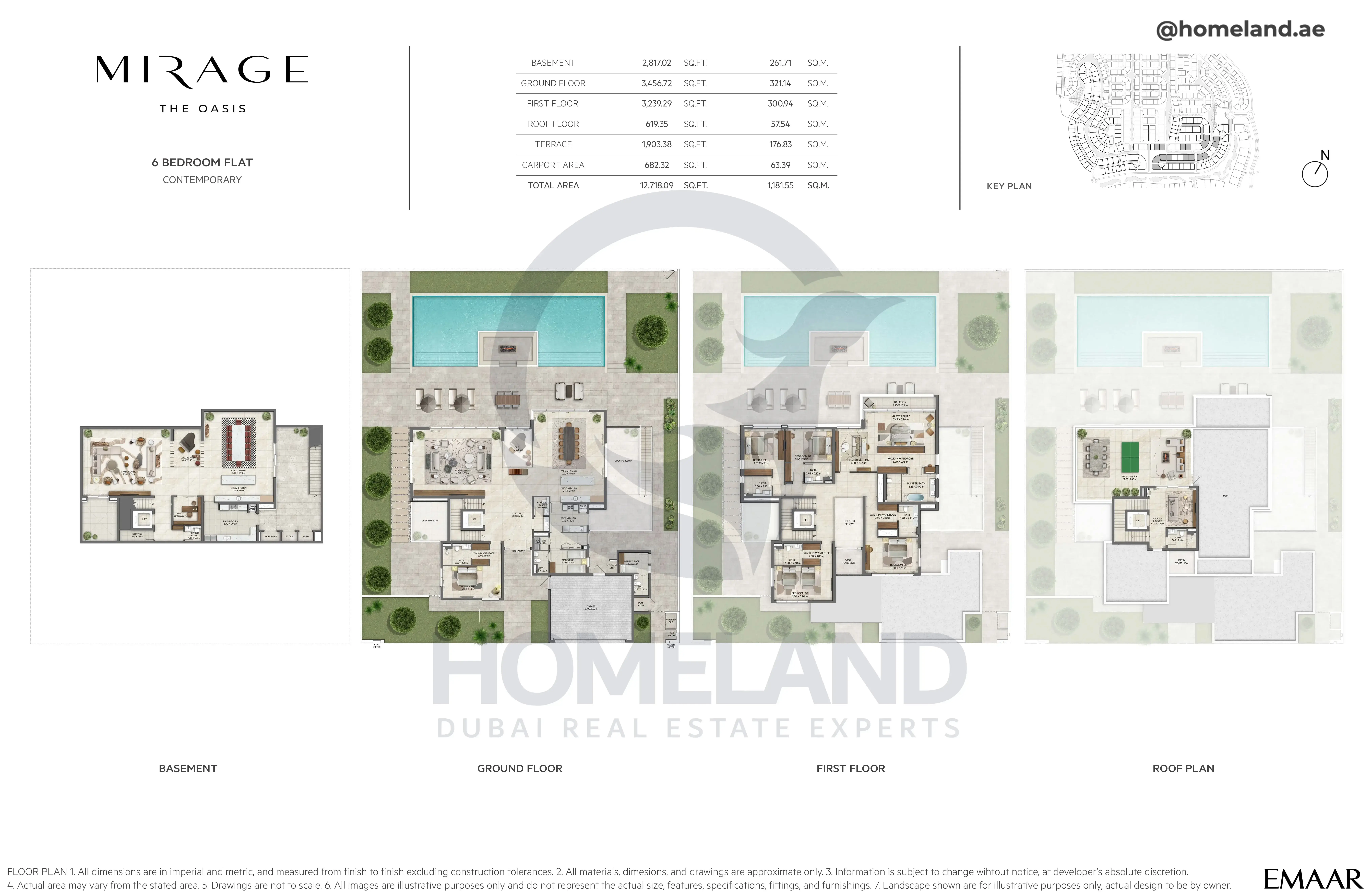 Mirage, 6BR Flat, Contemporary, Basement-Ground-First-Roof Floor, 12718 SQFT