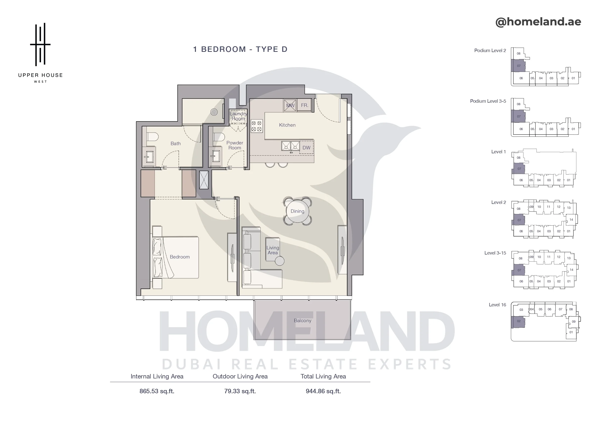 Upper House, 1BR, Type D, Level Podium 2 to Podium 5 - 1 to 16, 944 SQFT