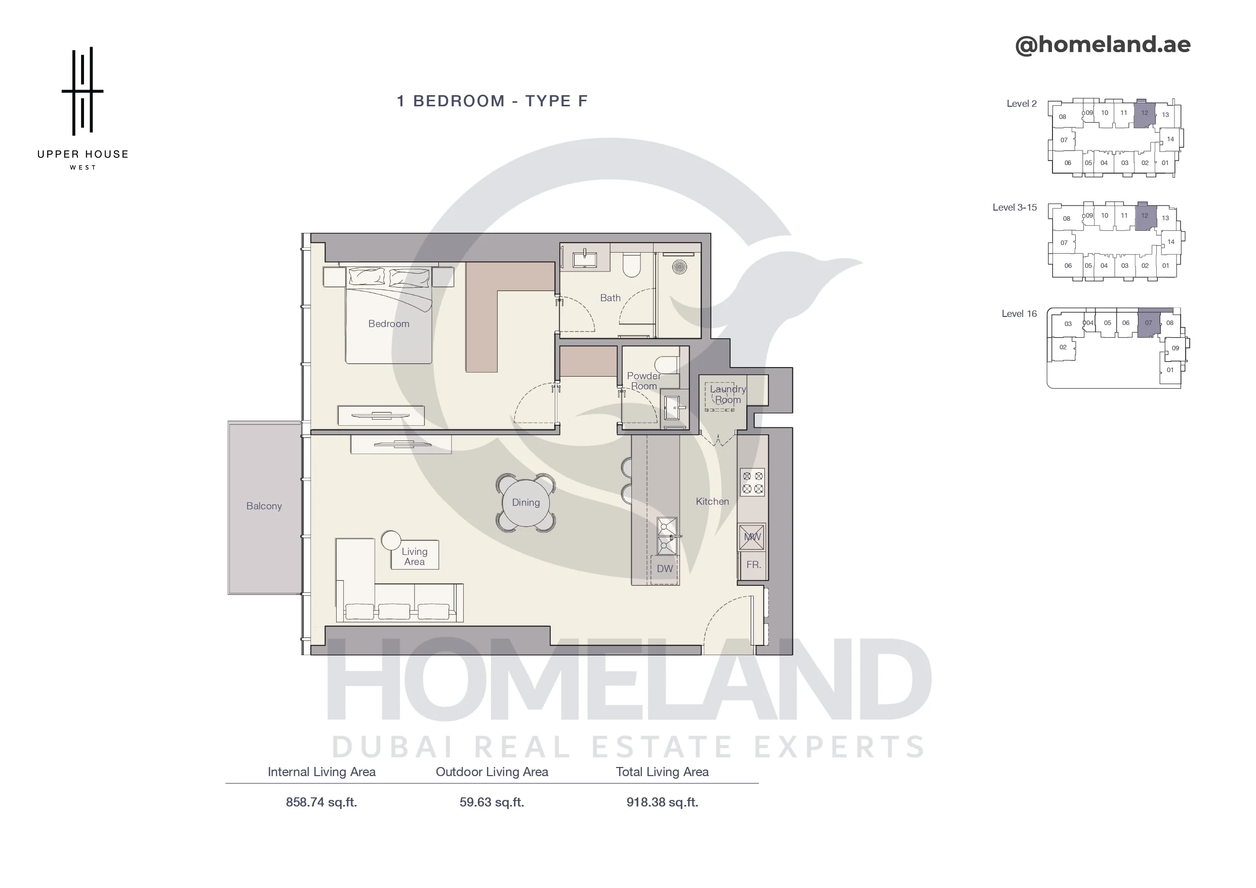 Upper House, 1BR, Type F, Level 2 to 16, 918 SQFT