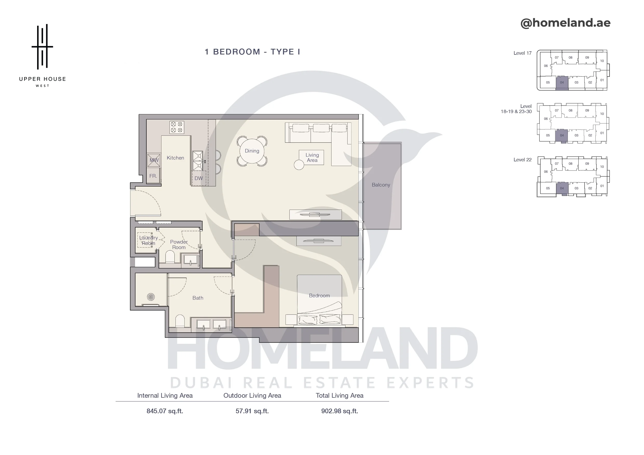 Upper House, 1BR, Type I, Level 17 to 19 - 22 to 30, 902 SQFT