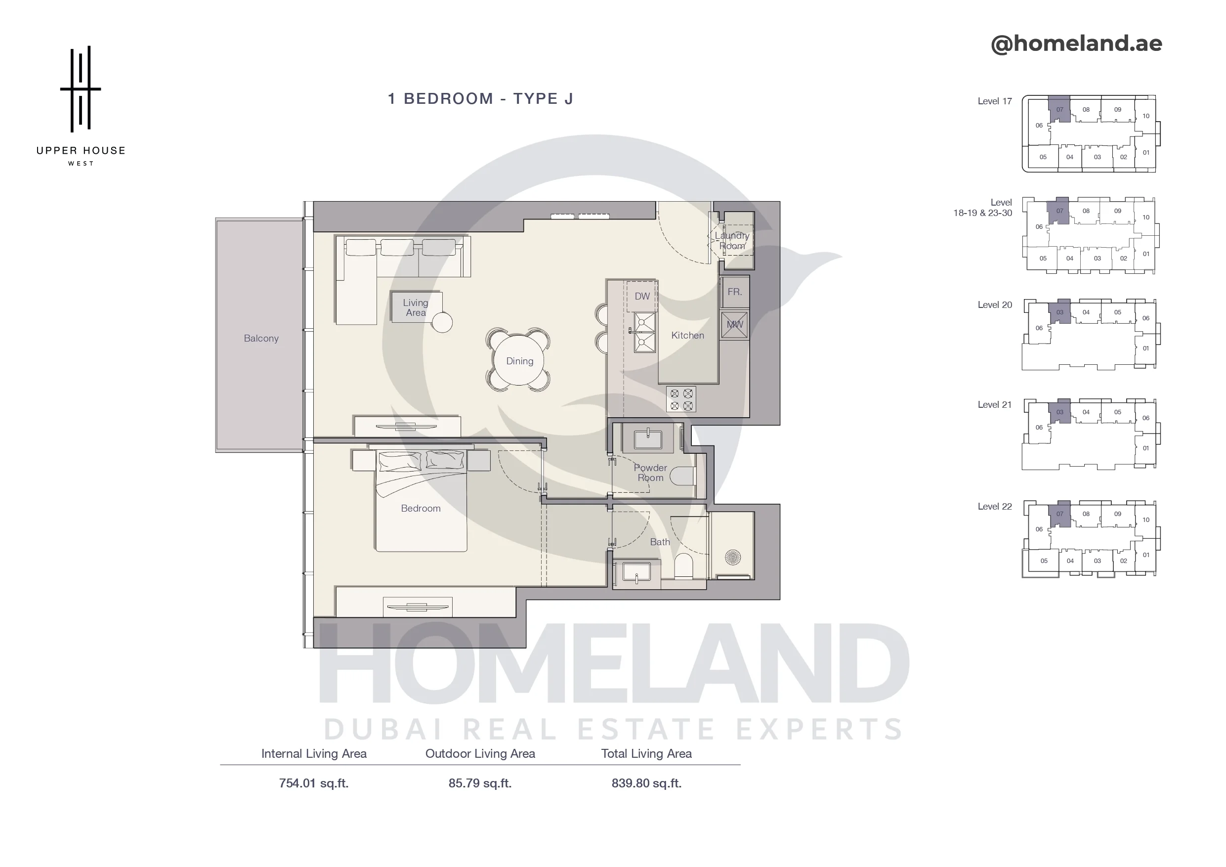 Upper House, 1BR, Type J, Level 17 to 30, 839 SQFT