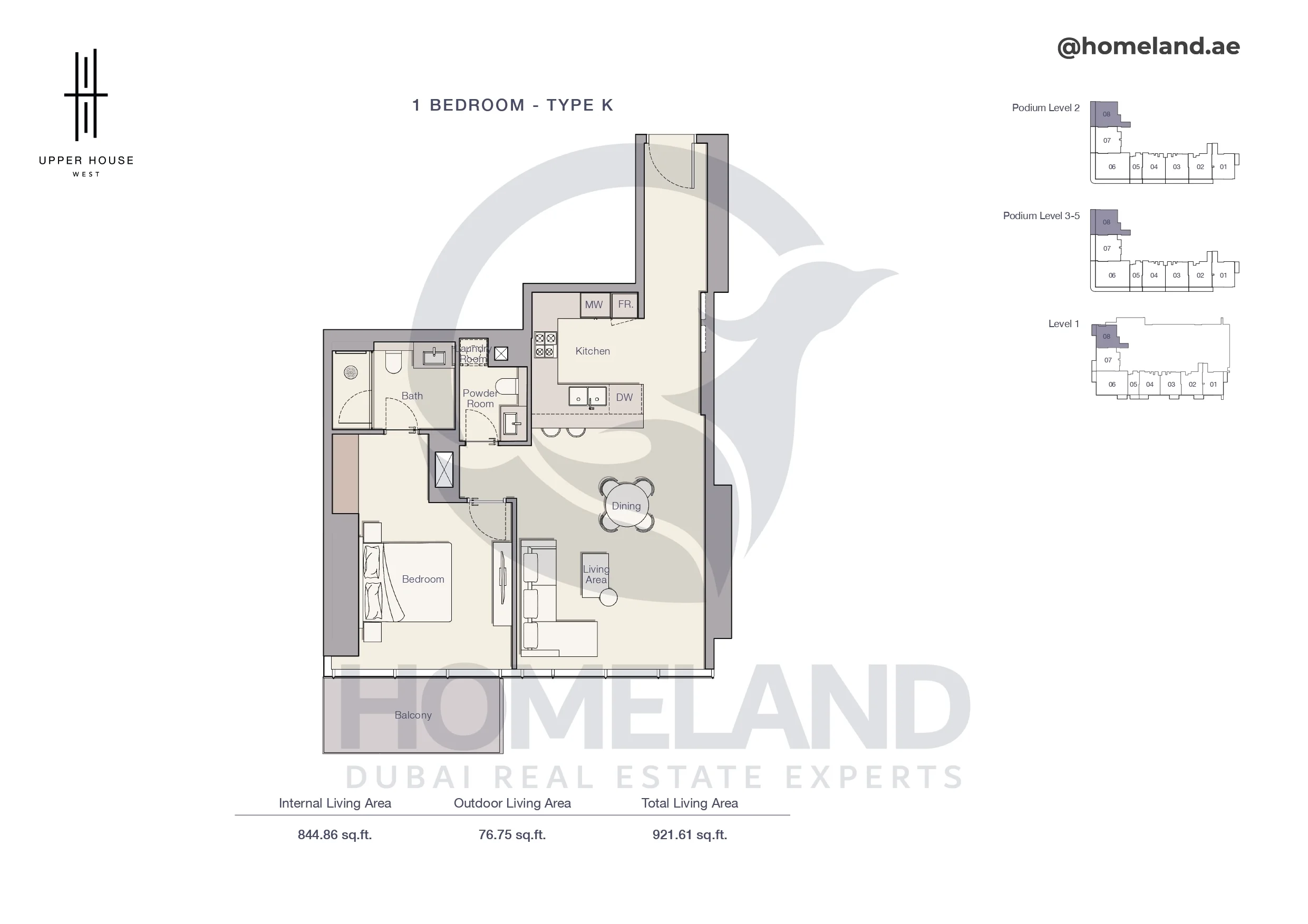 Upper House, 1BR, Type K, Level Podium 2 to Podium 5 - 1, 921 SQFT
