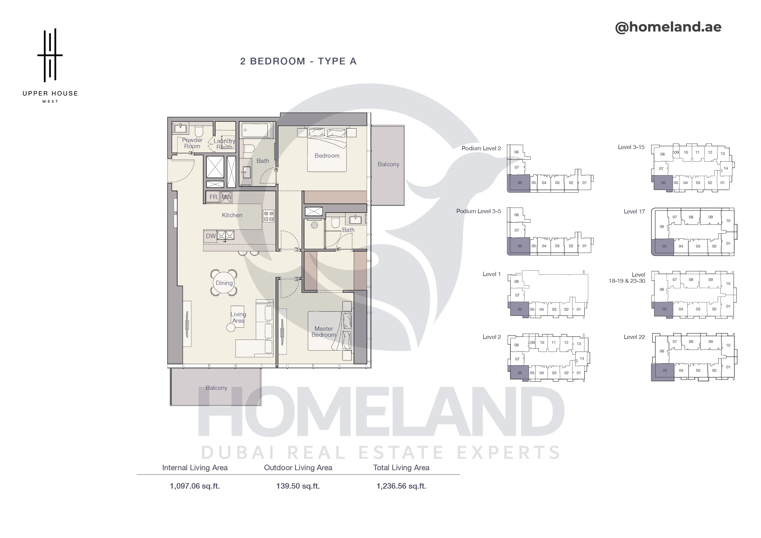 Upper House, 2BR, Type A, Level Podium 2 to Podium 5 - 1 to 15 - 17 to 19 - 22 to 30, 1236 SQFT