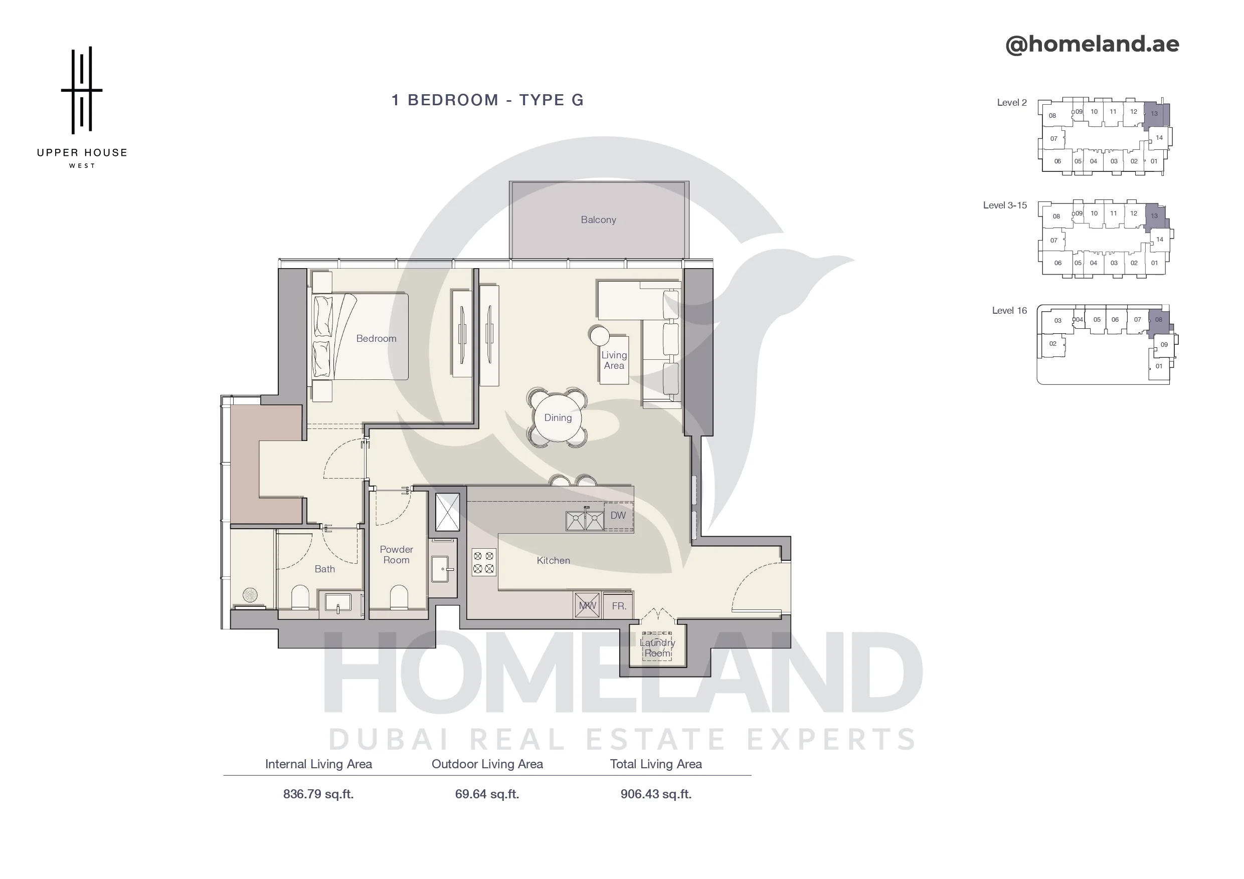 Upper House, 1BR, Type G, Level 2 to 16, 906 SQFT