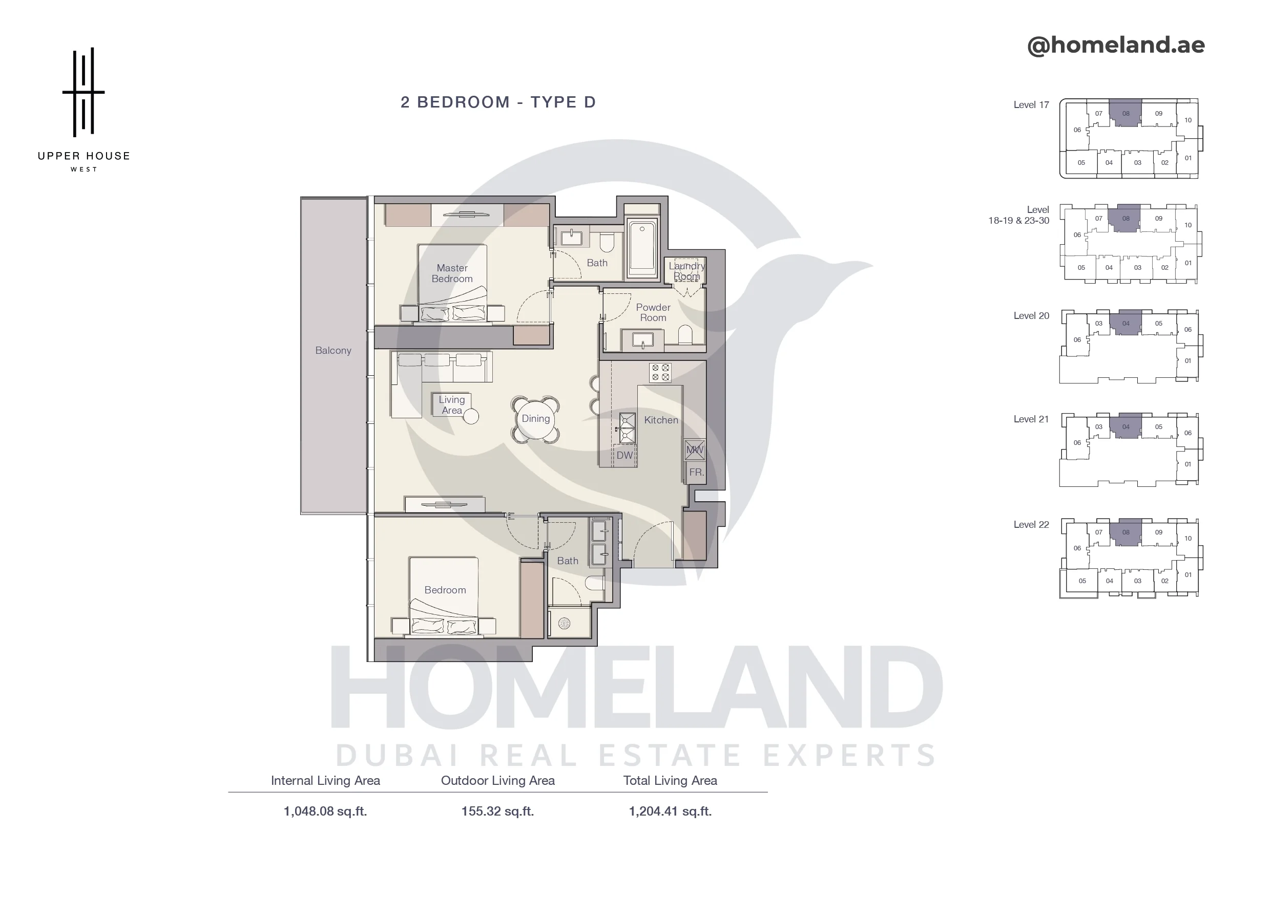 Upper House, 2BR, Type D, Level 17 to 30, 1204 SQFT