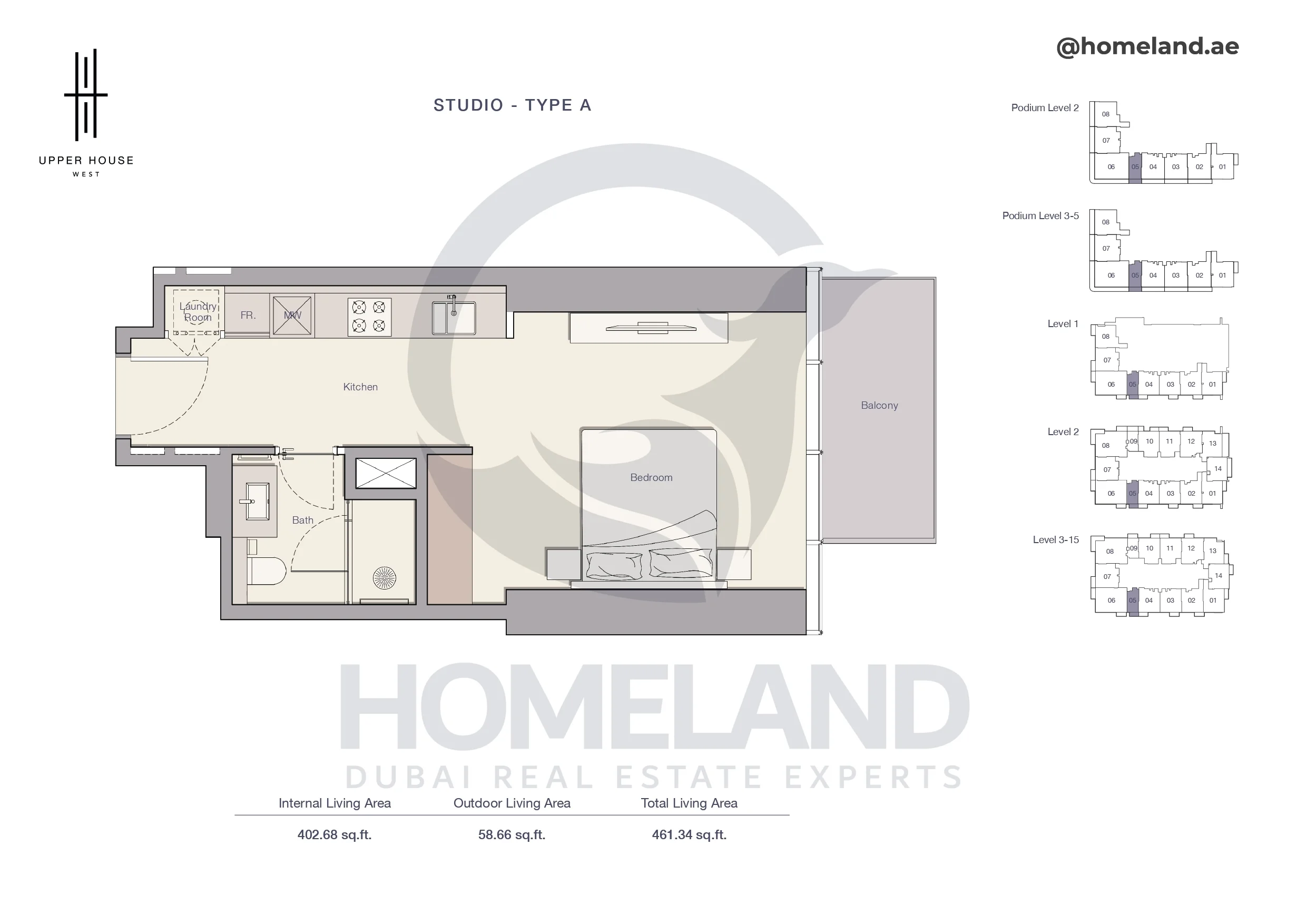 Upper House, Studio, Type A, Level Podium 2 to Podium 5 - 1 to 15, 461 SQFT