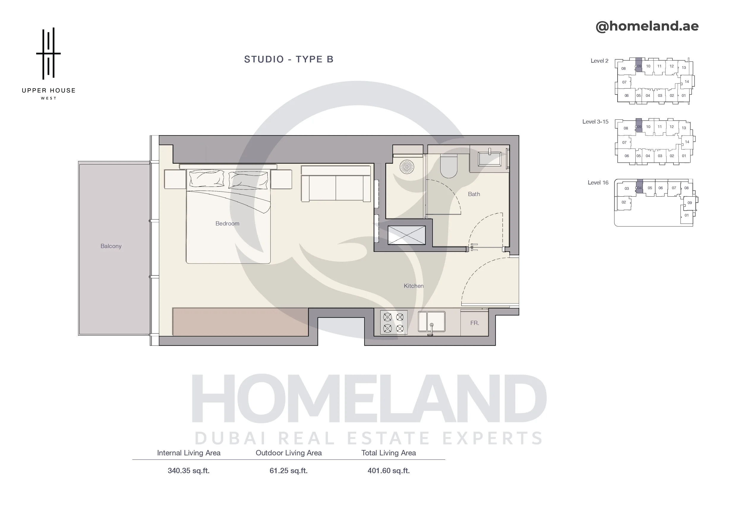 Upper House, Studio, Type B, Level 2 to 16, 401 SQFT