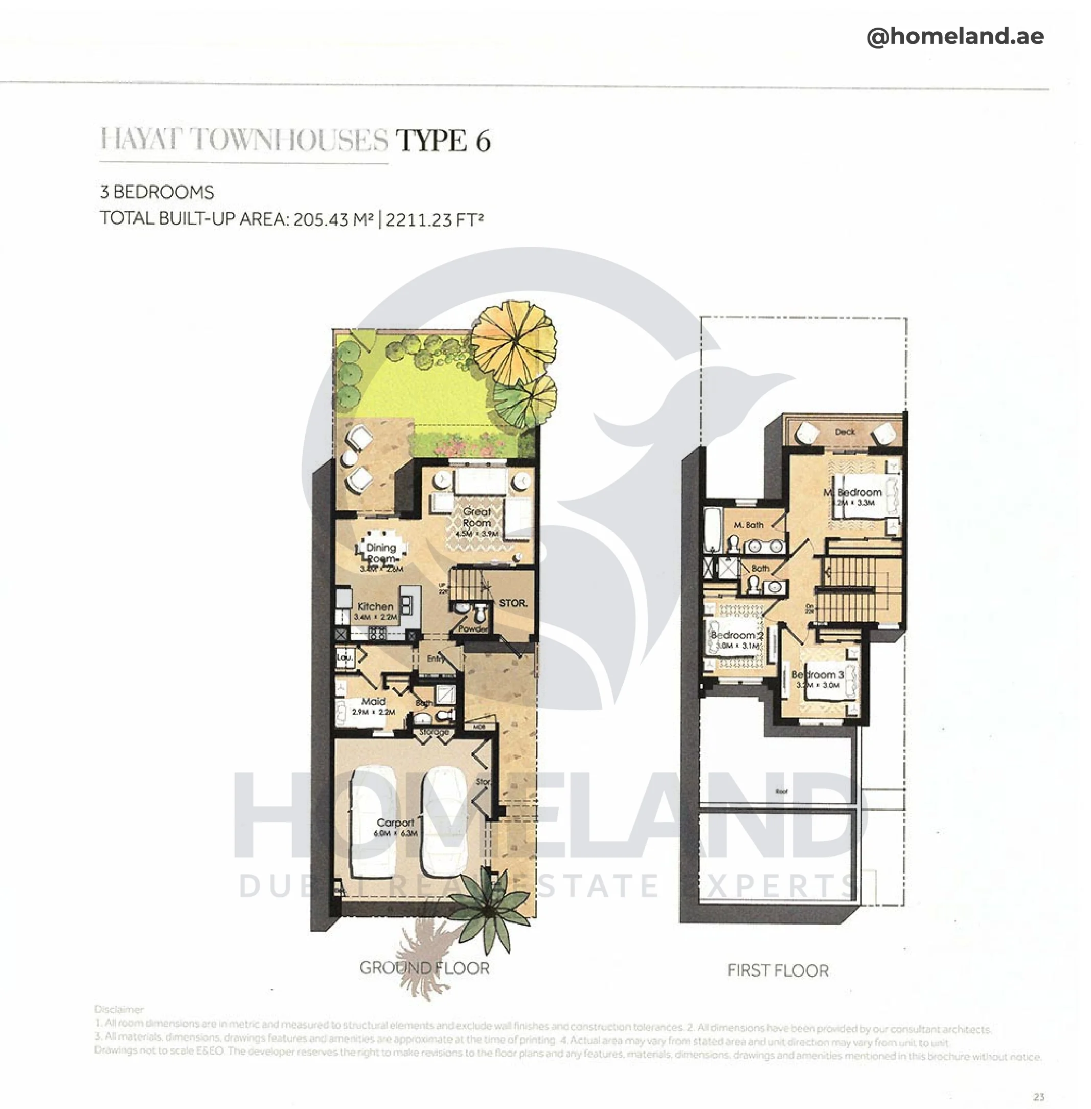 Hayat, Townhouses, 3BR, Type 6, 2211 SQFT