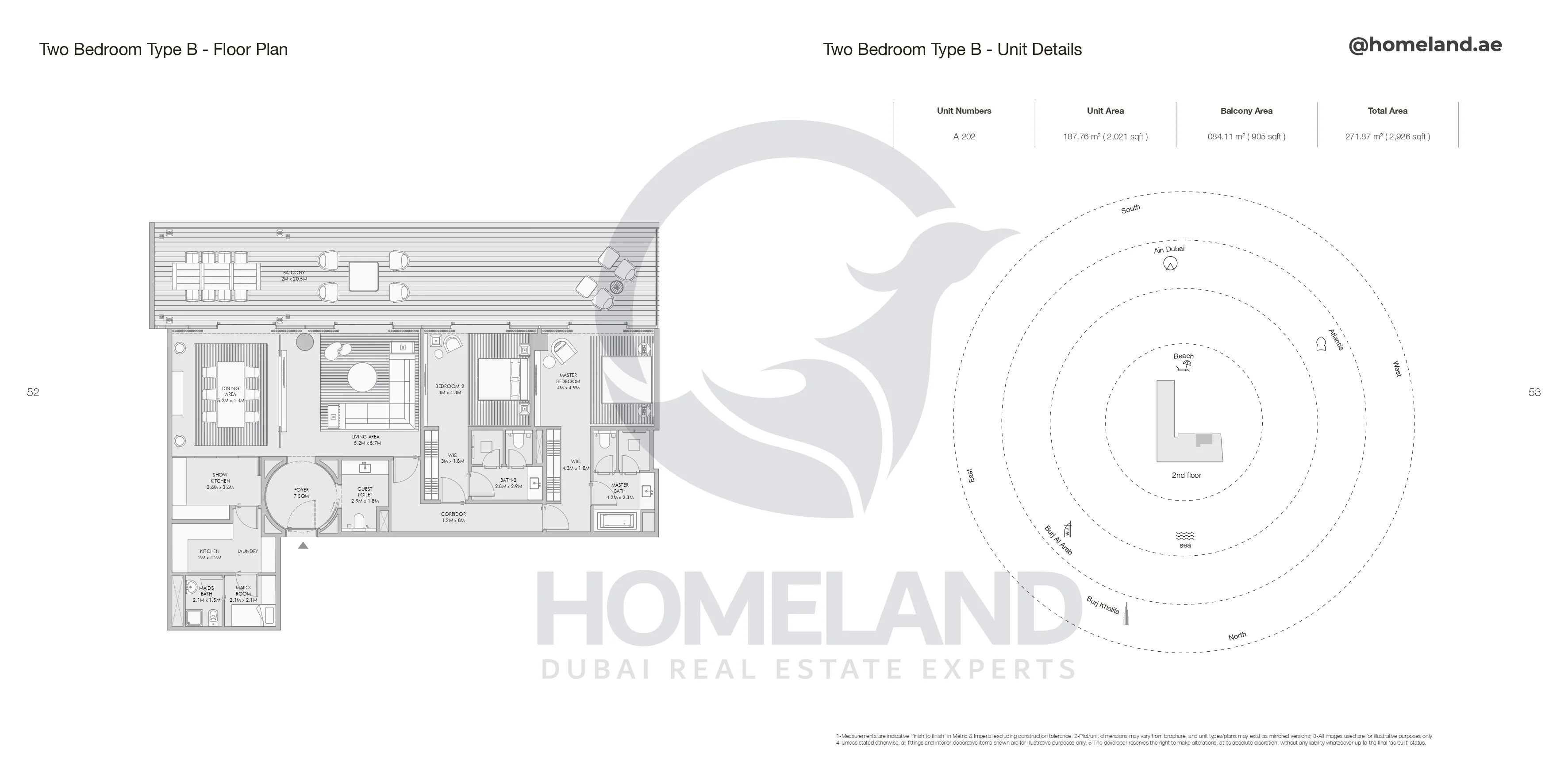 Armani Beach Residence, 2BR, Type B, Unit A-202, Level 2, 2926 SQFT