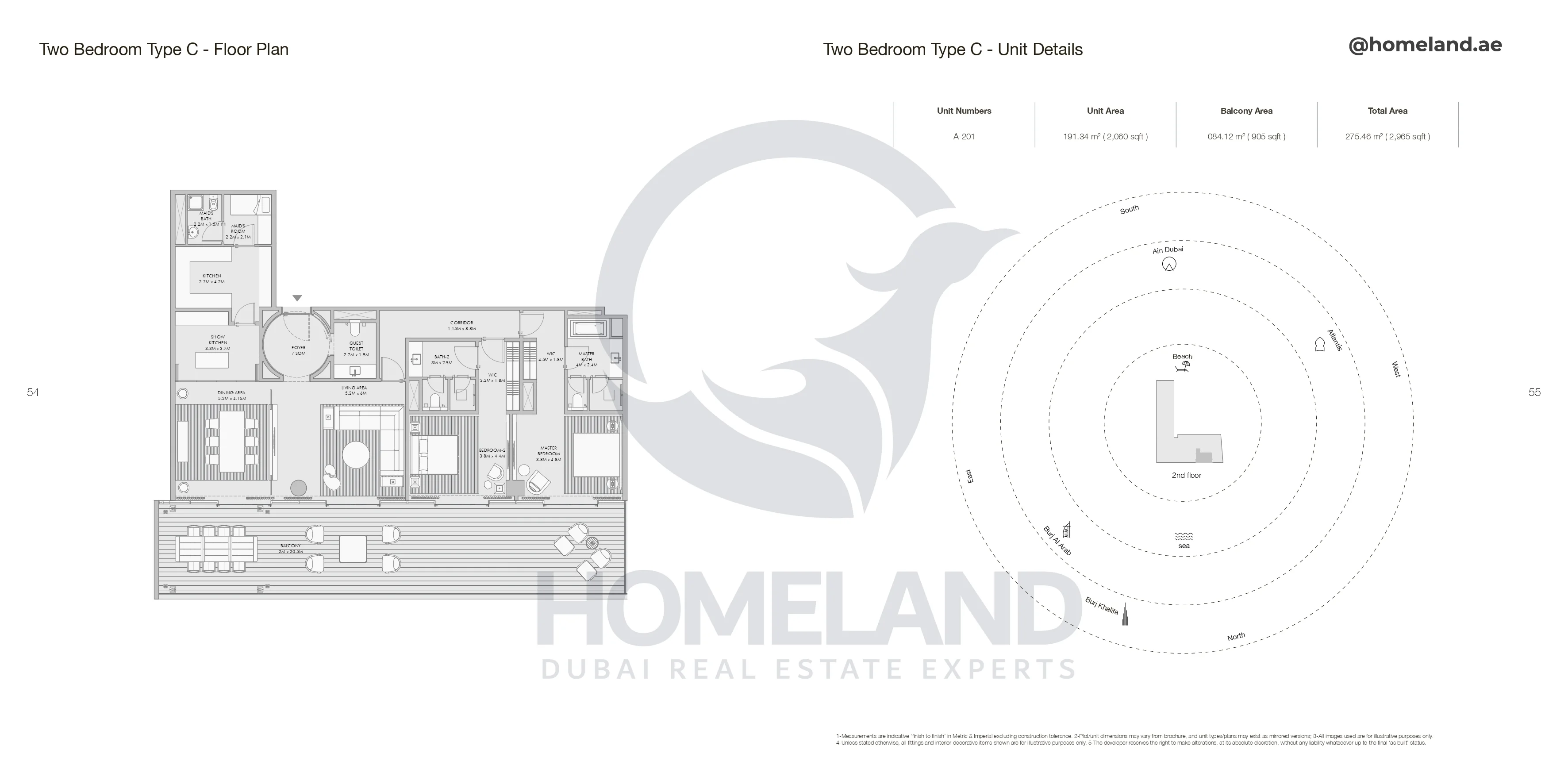 Armani Beach Residence, 2BR, Type C, Unit A-201, Level 2, 2965 SQFT
