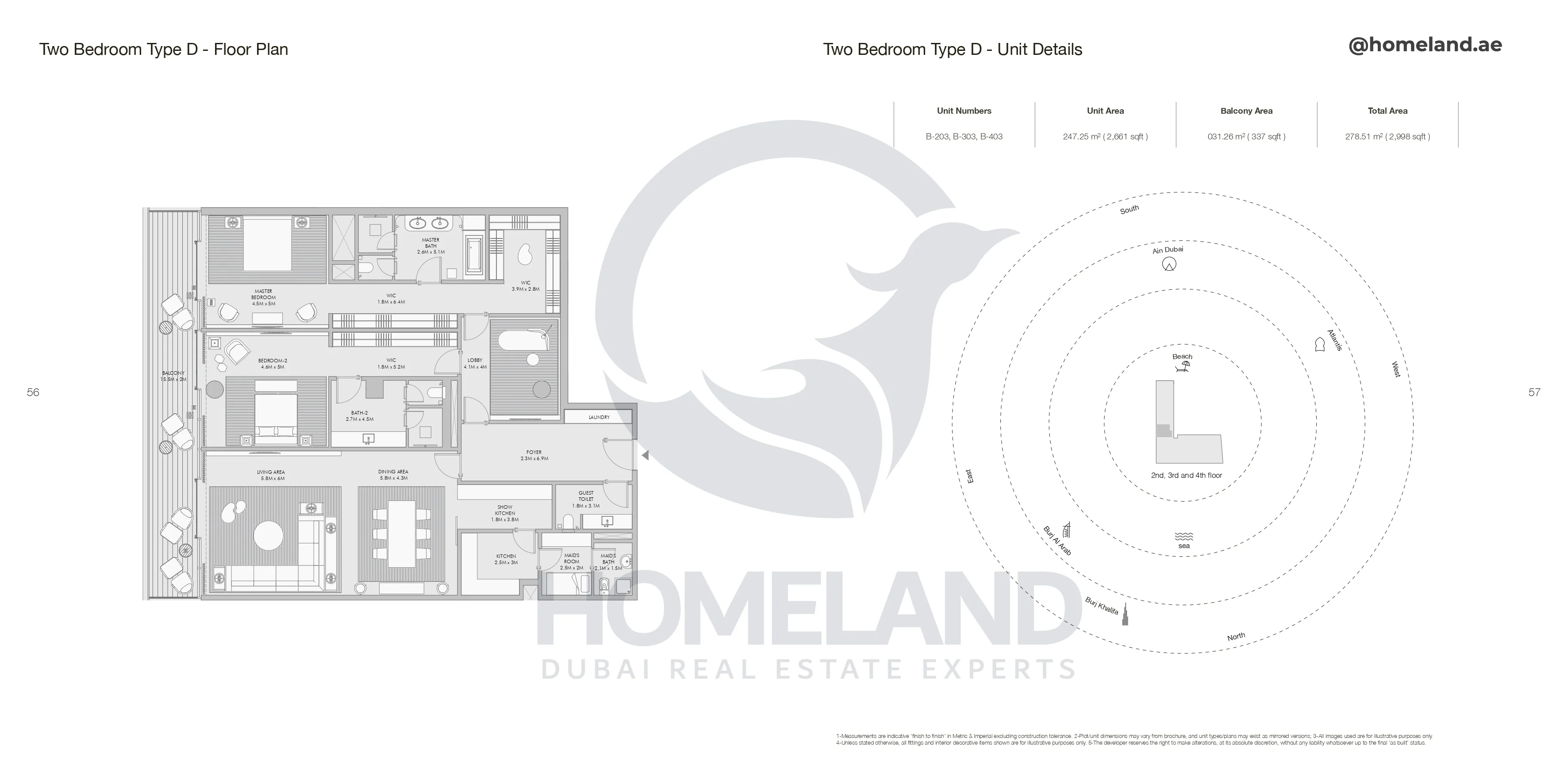 Armani Beach Residence, 2BR, Type D, Unit B-203-B-303-B-403, Level 2 to 4, 2998 SQFT
