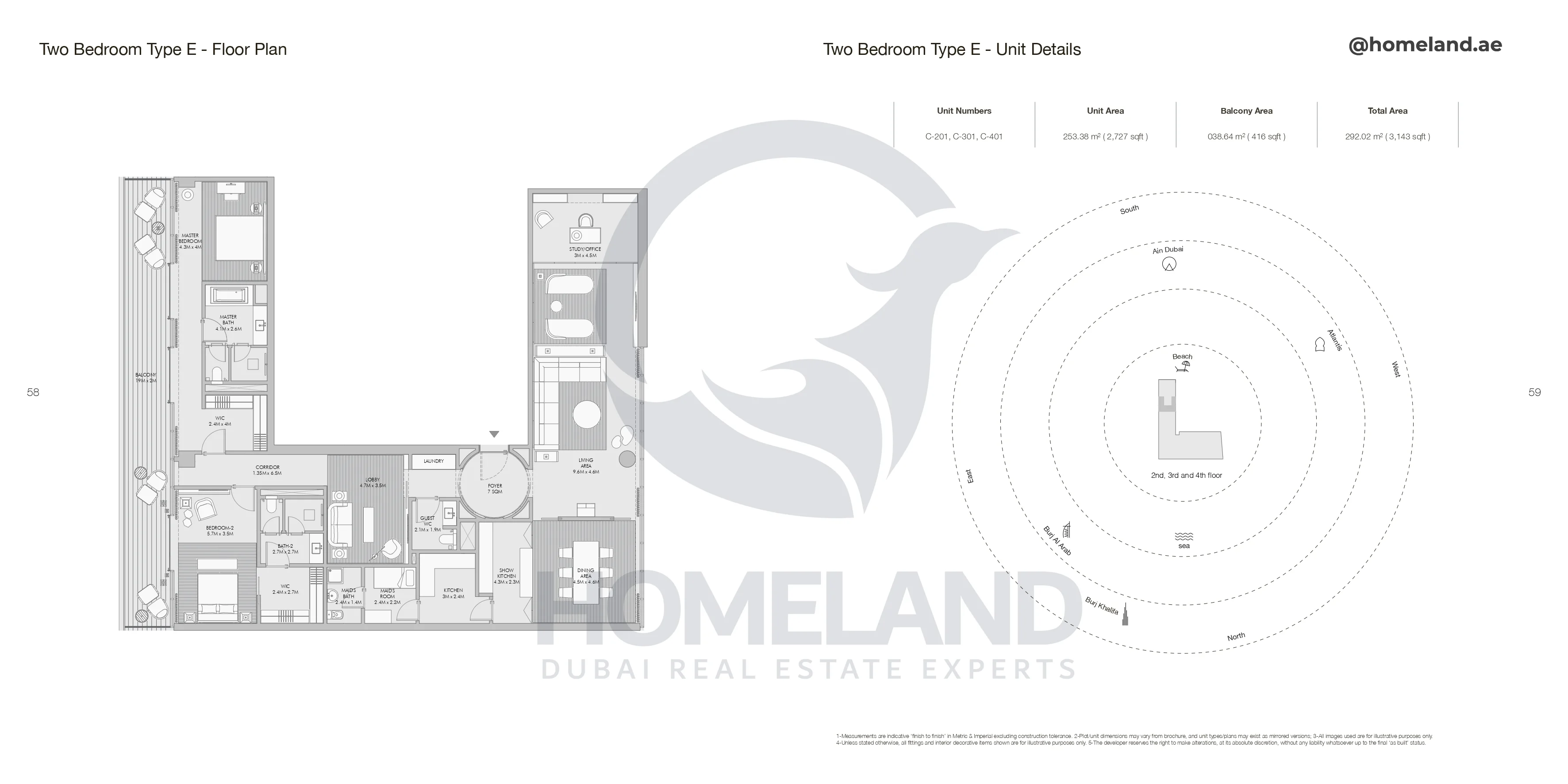 Armani Beach Residence, 2BR, Type E, Unit C-201-C-301-C-401, Level 2 to 4, 3143 SQFT