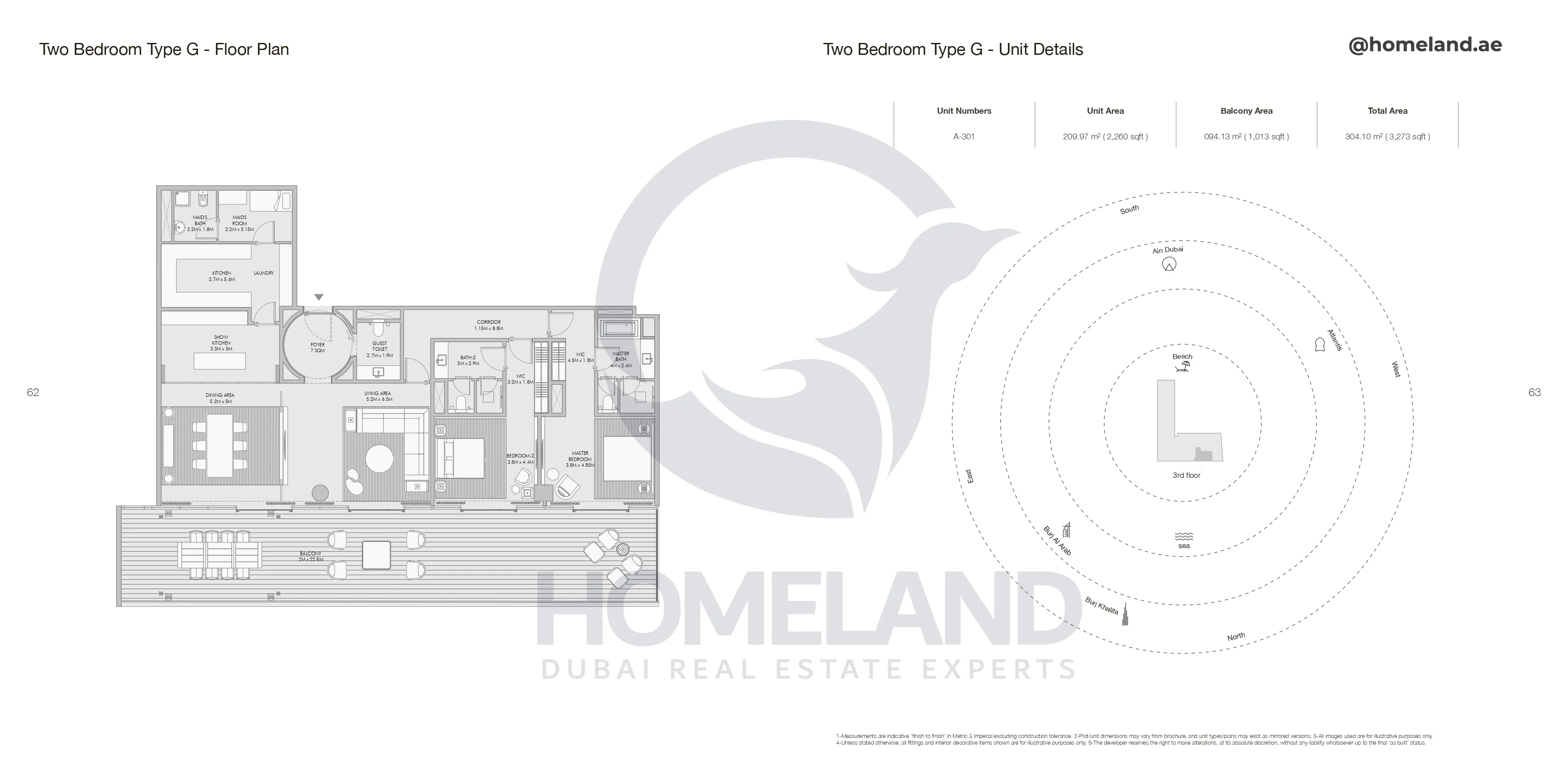 Armani Beach Residence, 2BR, Type G, Unit A-301, Level 3, 3273 SQFT