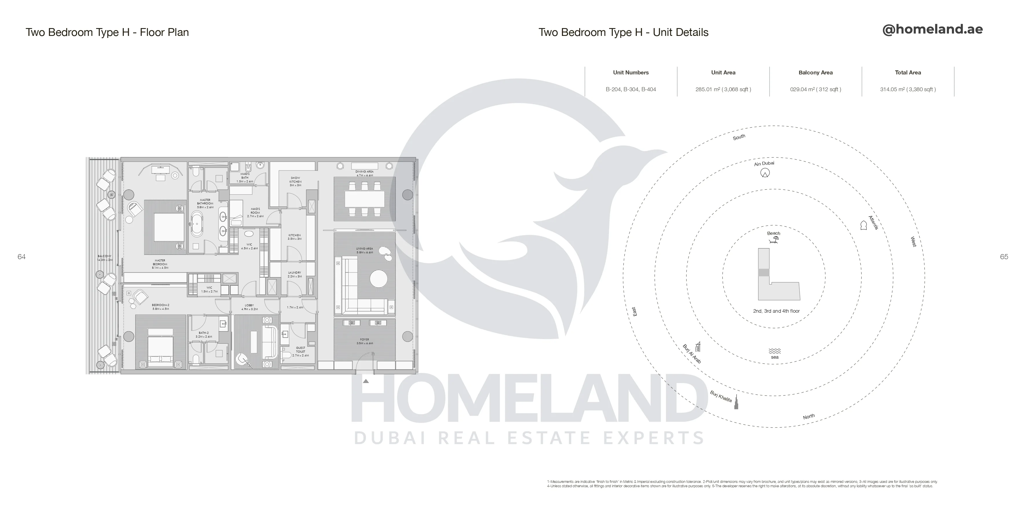 Armani Beach Residence, 2BR, Type H, Unit B-204-B-304-B-404, Level 2 to 4, 3380 SQFT