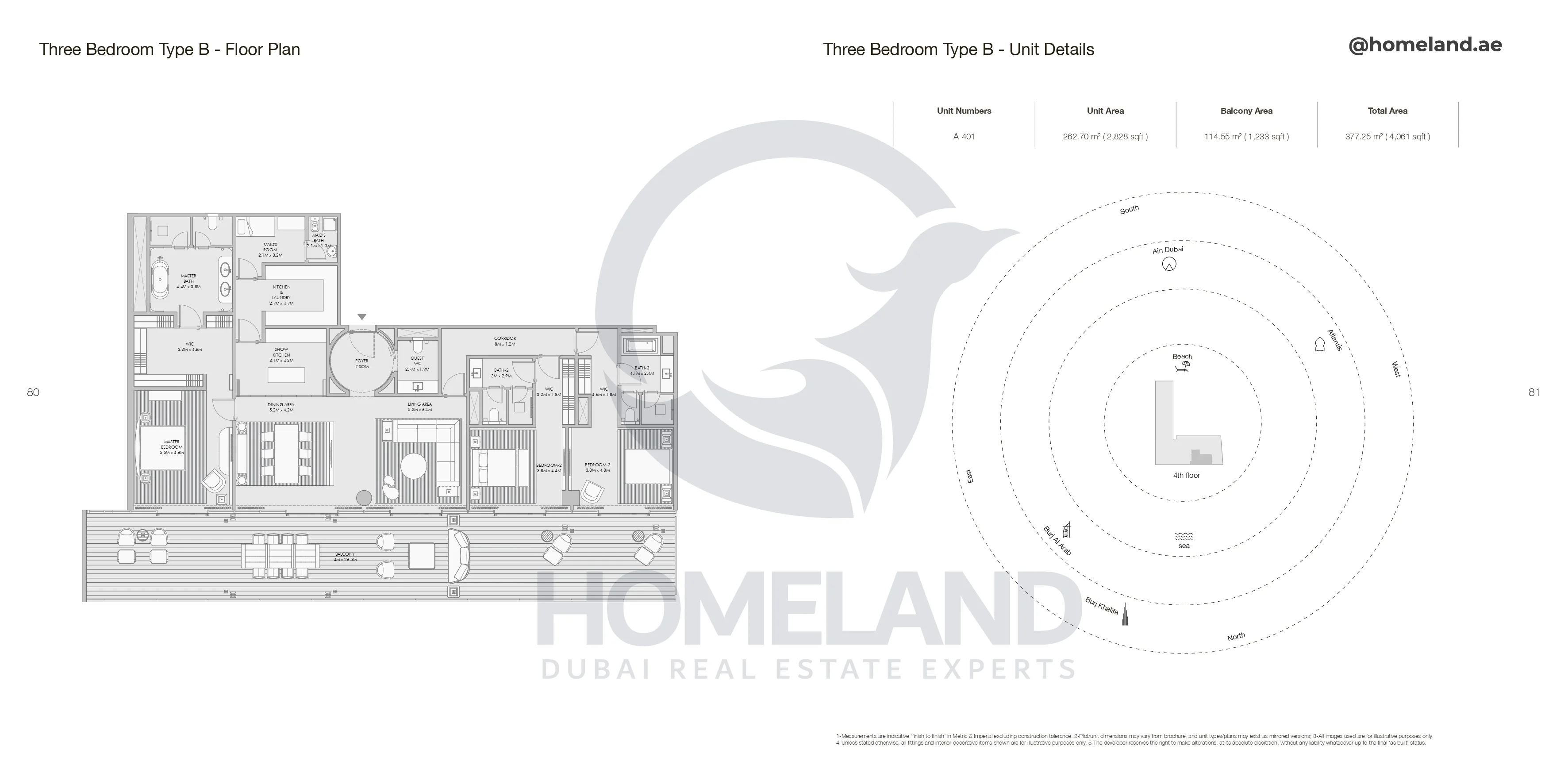 Armani Beach Residence, 3BR, Type B, Unit A-401, Level 4, 4061 SQFT